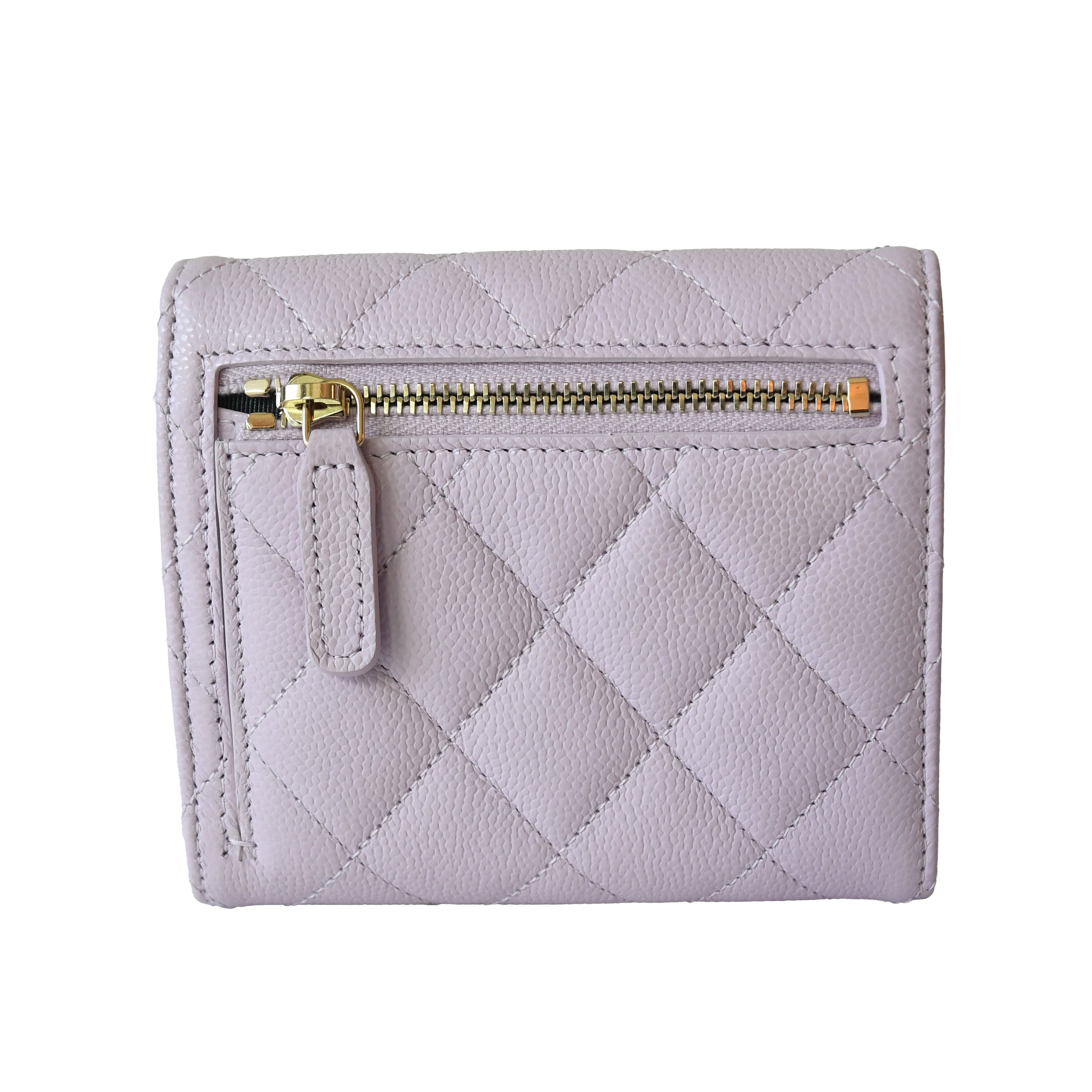 Chanel CC Caviar Quilted Trifold Compact Flap Wallet With Zipped Light Purple - 2