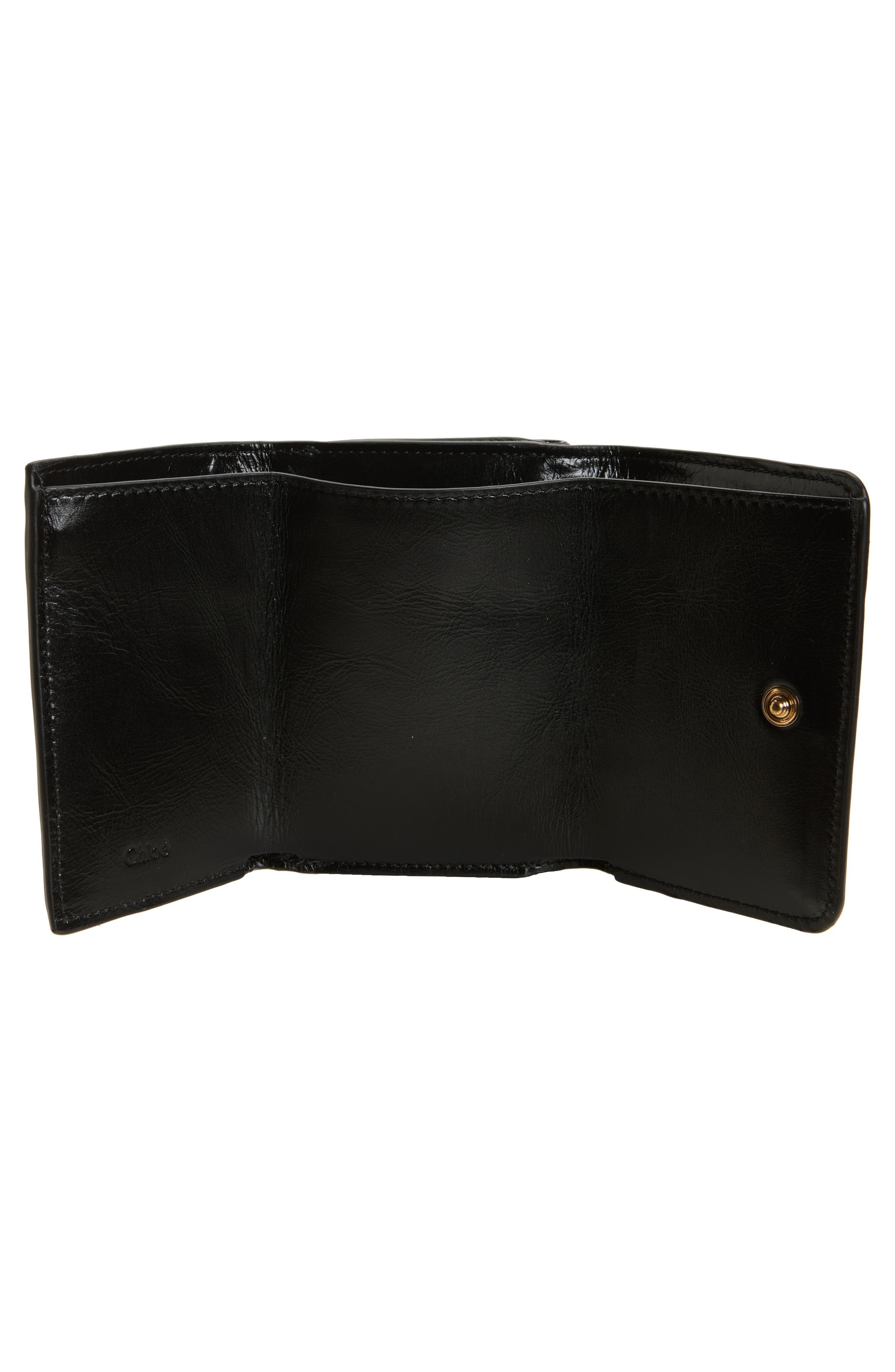 Mini Chloé Iconic Shiny Leather Trifold Wallet in 001 Black at Nordstrom - 2