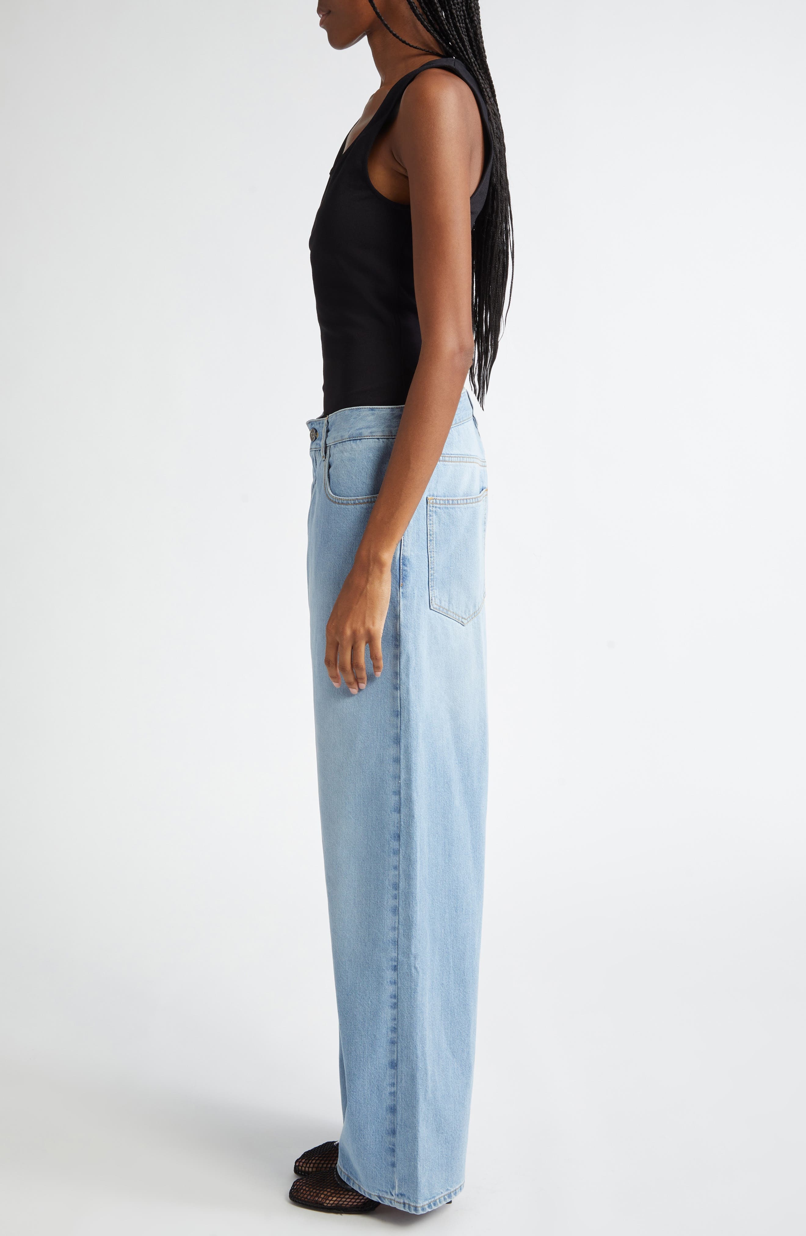 Alaïa Mixed Media Jeans & Tank Jumpsuit in Bleu Clair at Nordstrom - 3
