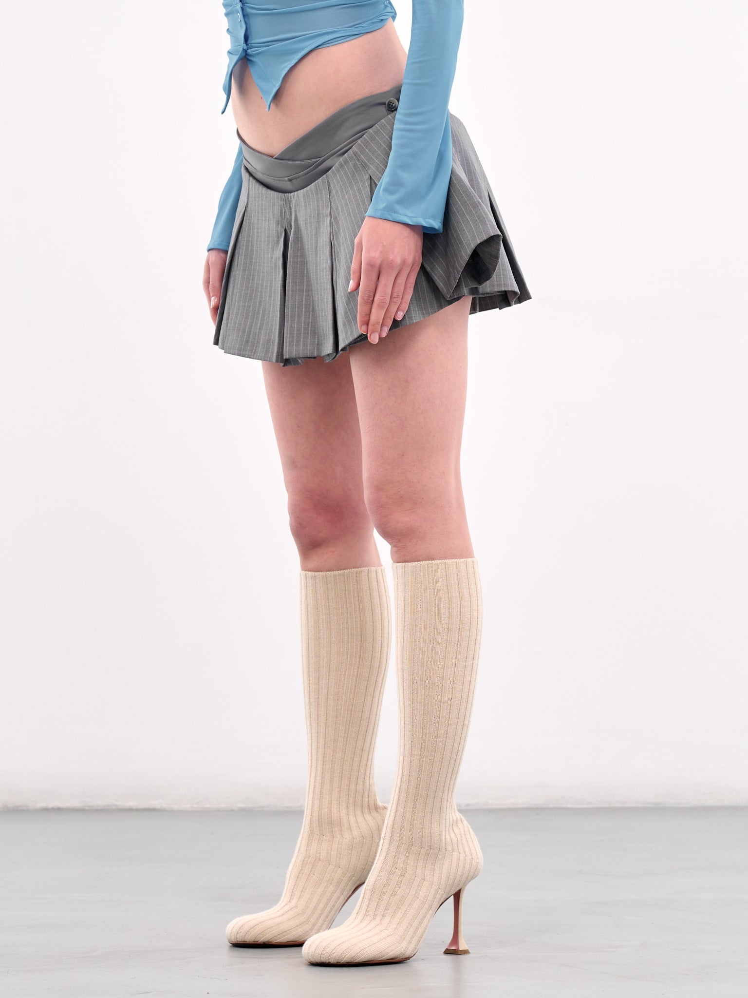 Pinstripe Pleated Mini Skirt - 2