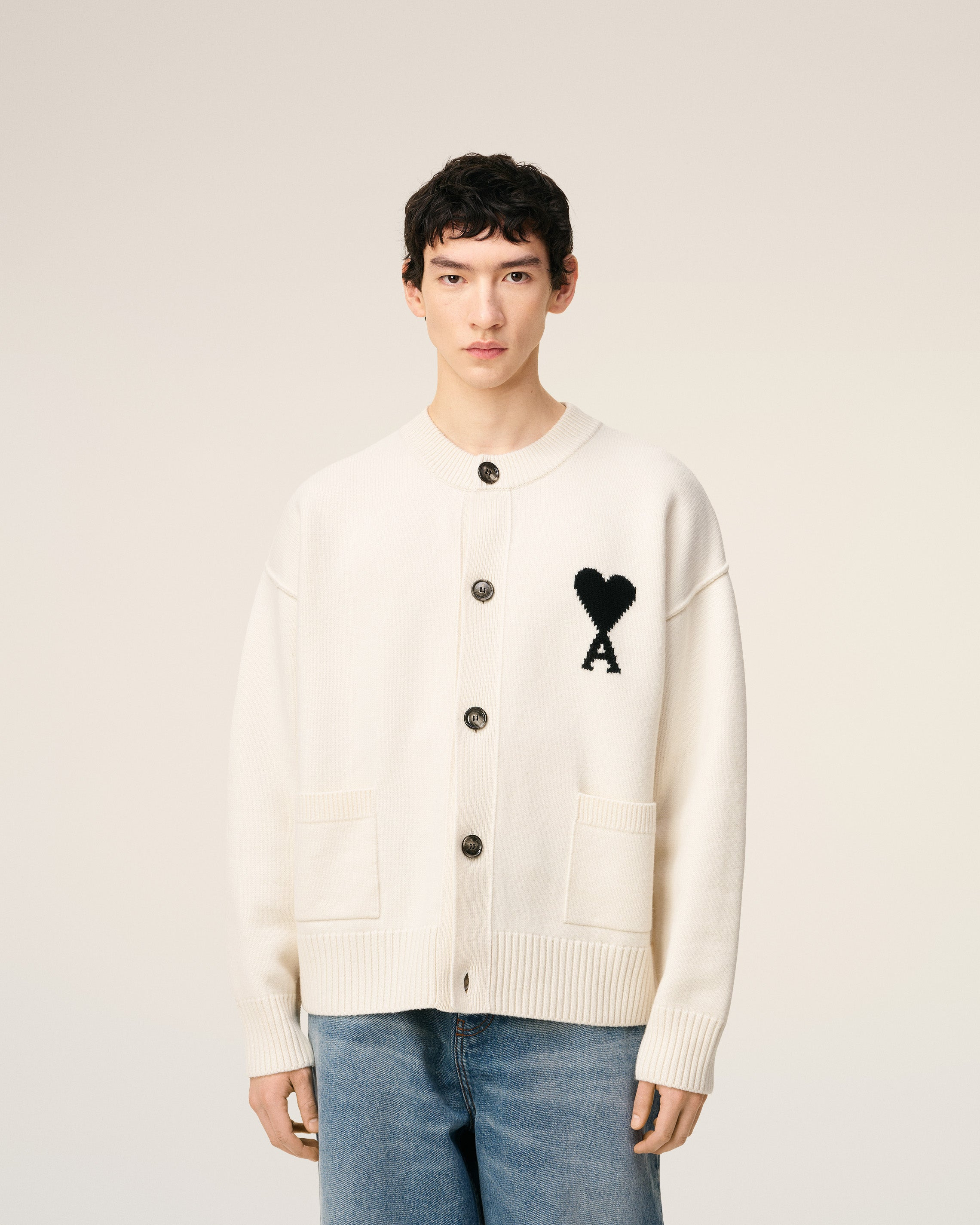 WHITE WOOL AMI DE COEUR CARDIGAN - 3