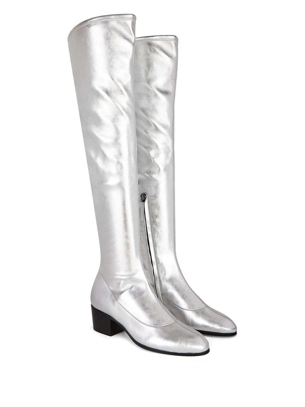 metallic silver knee-length boots - 2