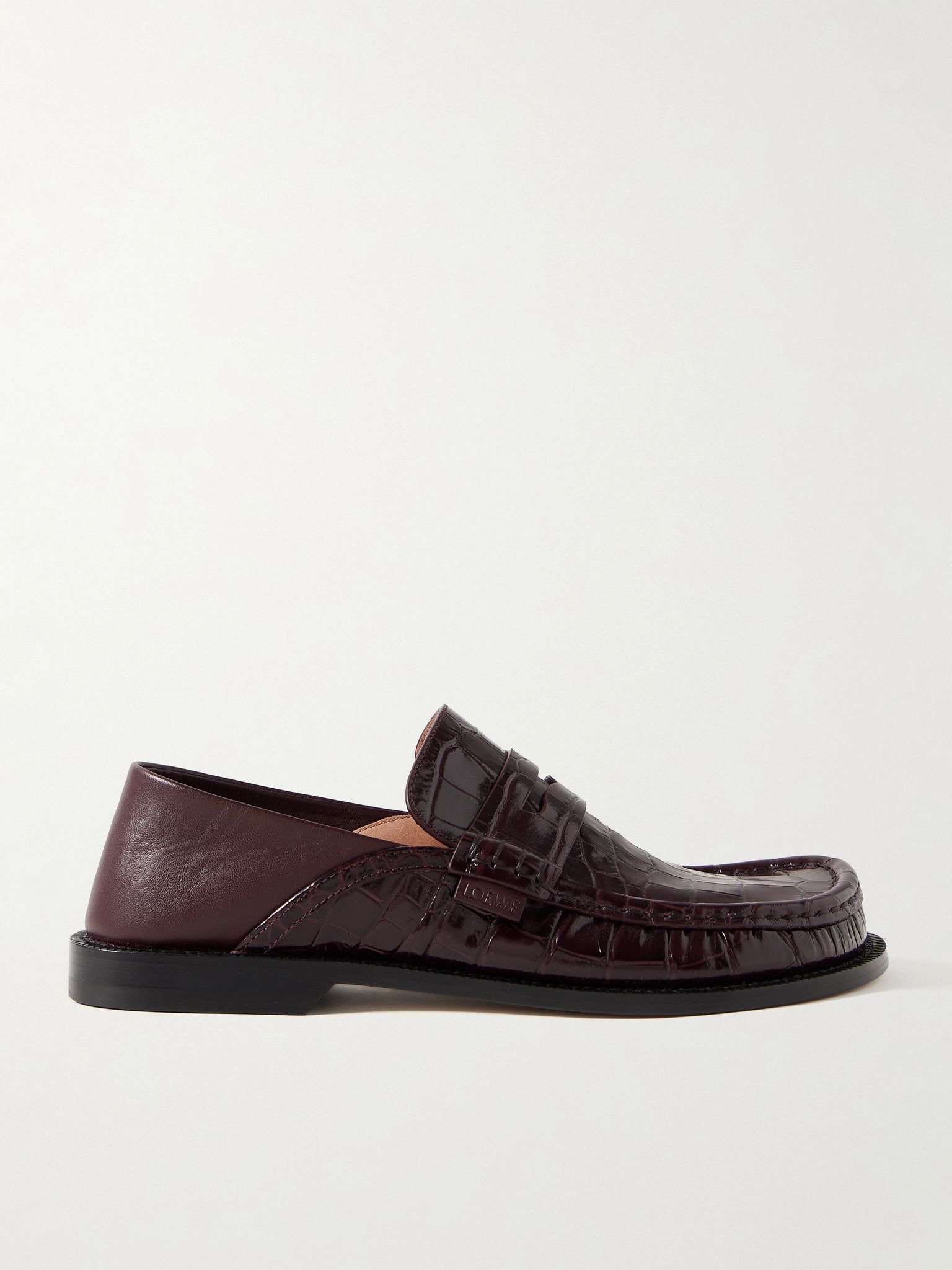 Campo collapsible-heel croc-effect leather loafers Burgundy - 1