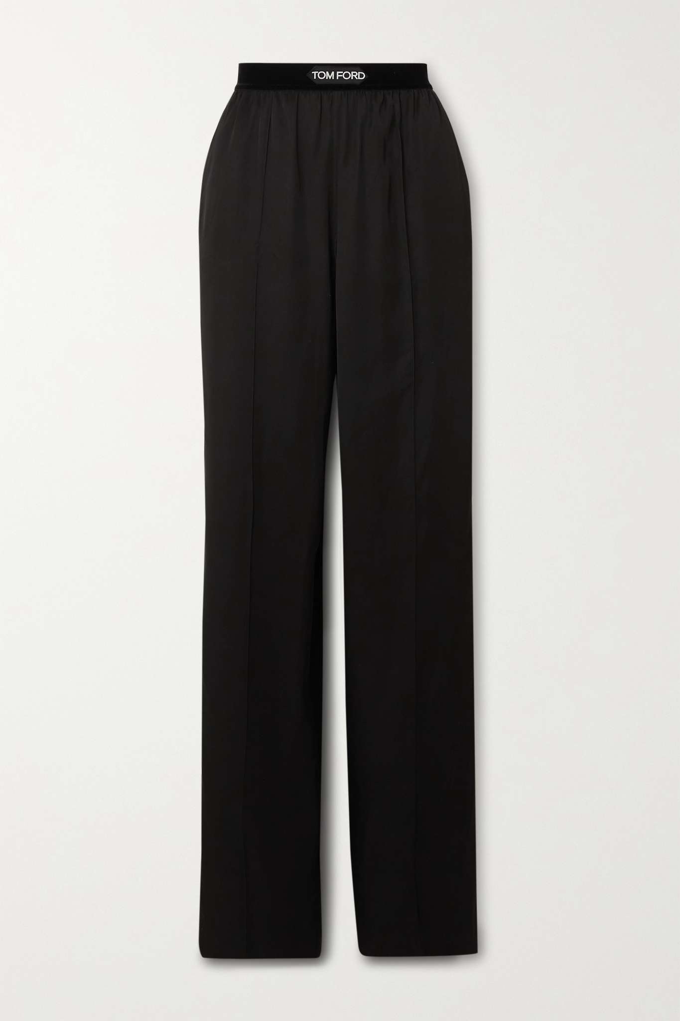 Velvet-trimmed satin-twill pants - 1