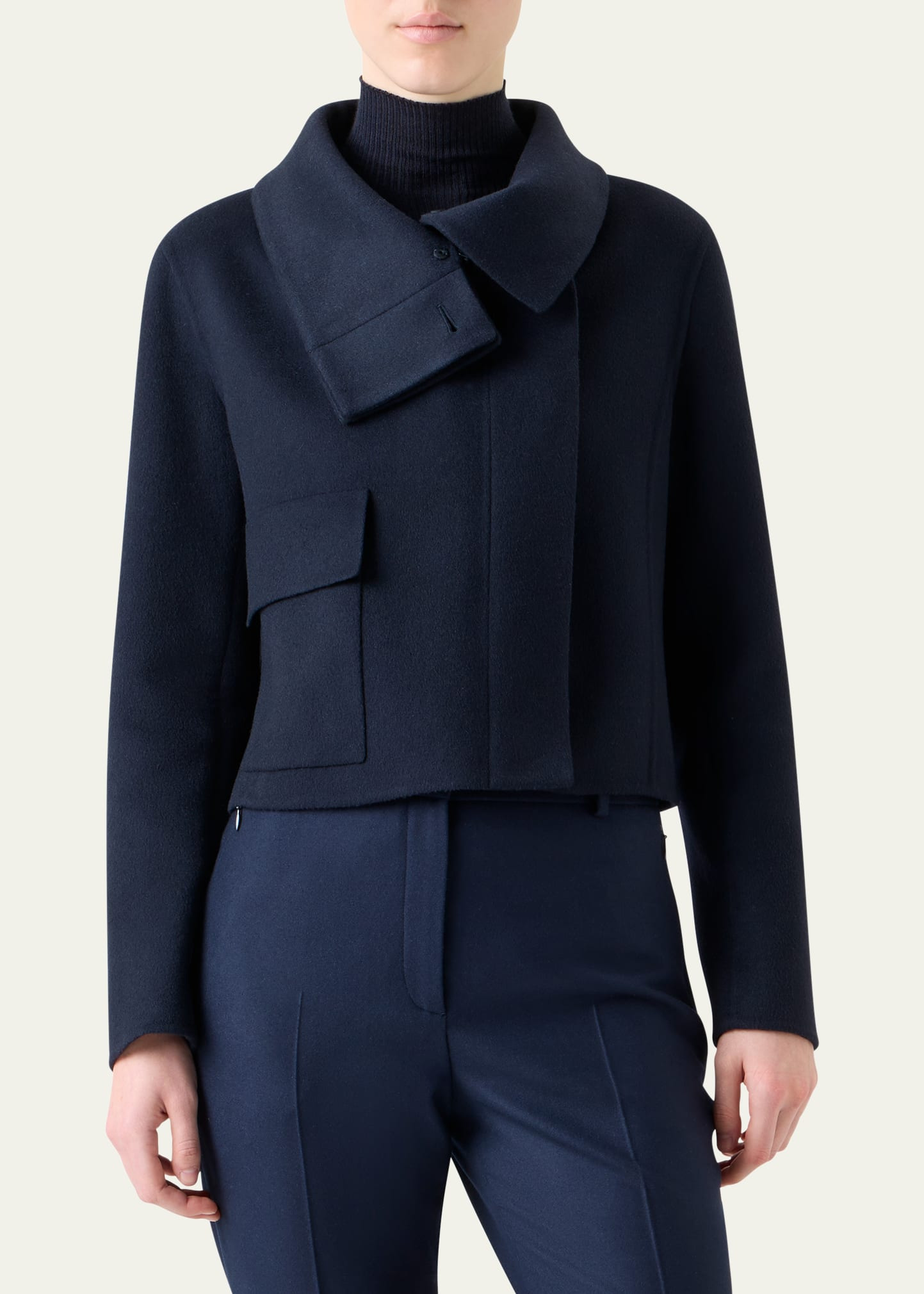 Edena Cashmere Short Jacket With Detachable Shearling Goat Collar - 4