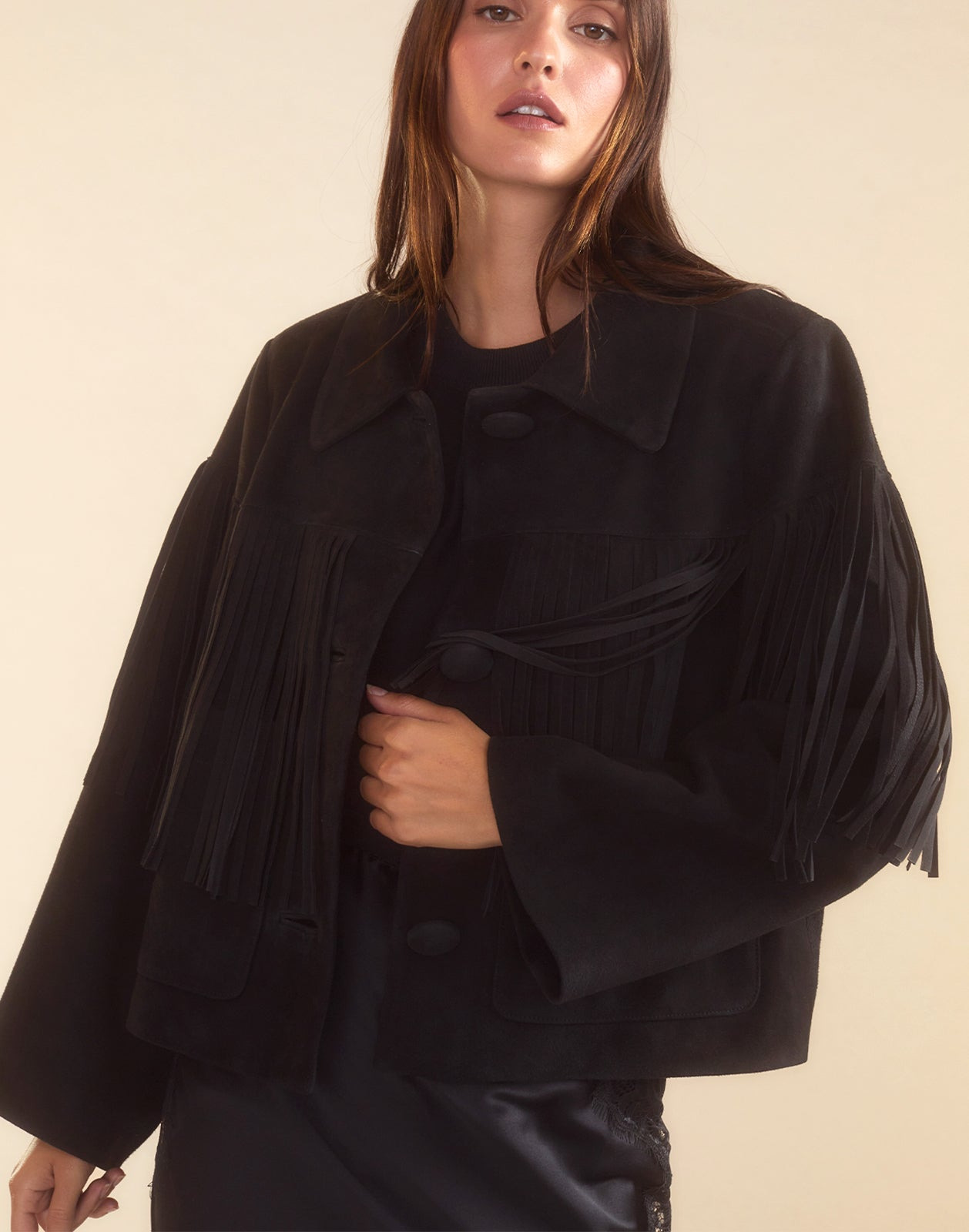 Carrie Cropped Fringe Suede Jacket - 6
