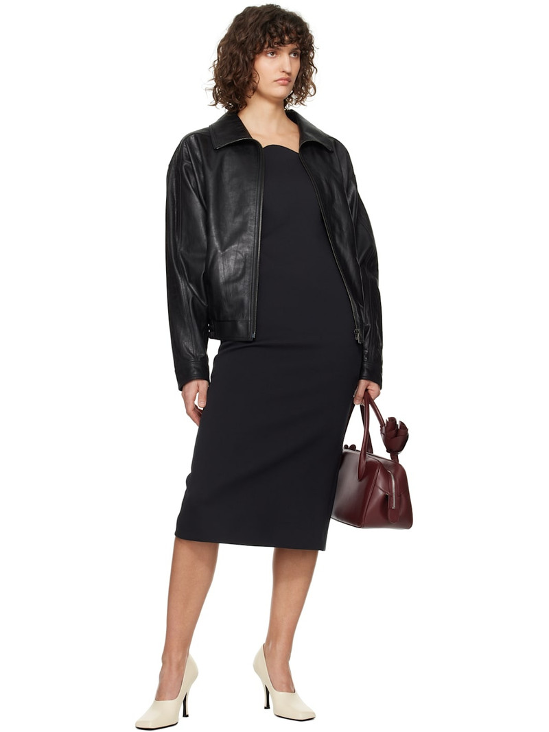 RECTO Black RC Signature Curved Neck Midi Dress outlook