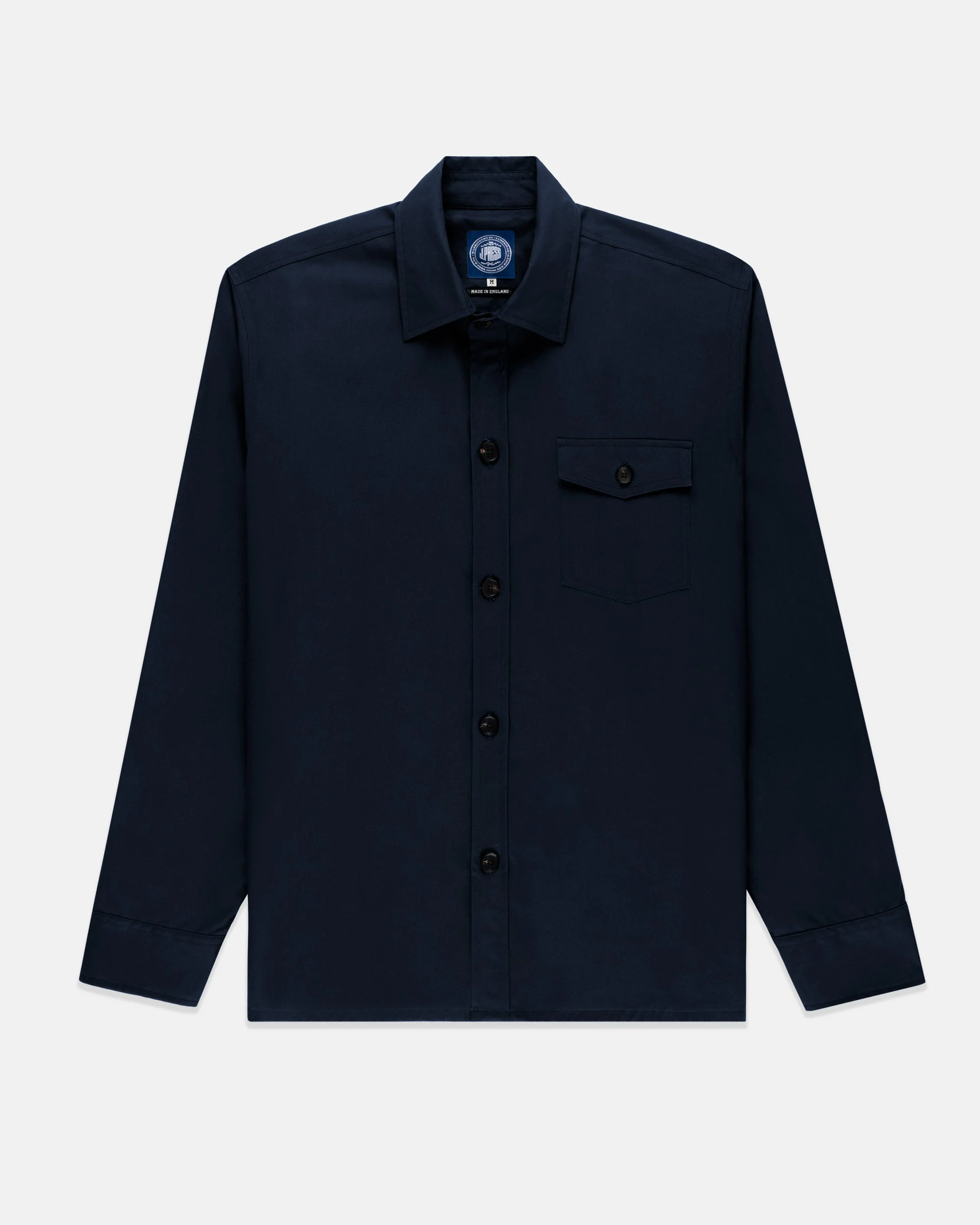 MADE-IN-ENGLAND NAVY DRYWAX COTTON OVERSHIRT - 1
