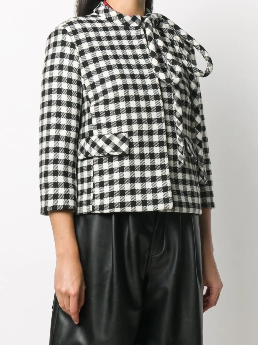 gingham-check cropped jacket - 3