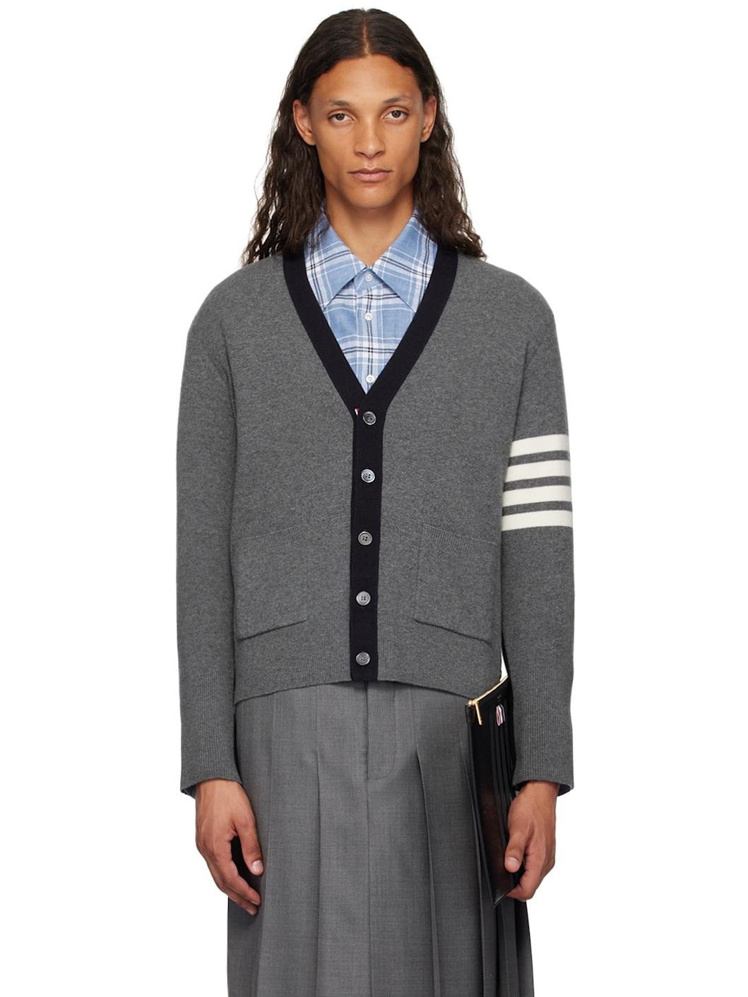 Gray & Navy 4-Bar Cardigan - 1
