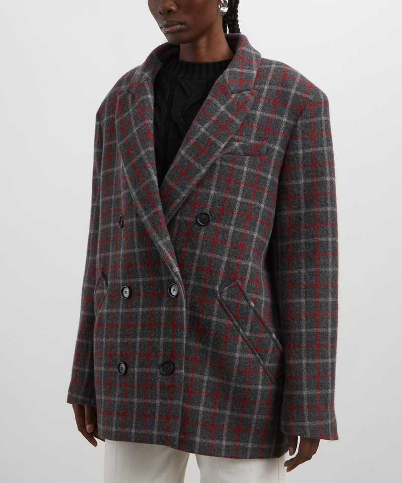 KASSL Editions Double-Breasted Wool Check Short Coat outlook