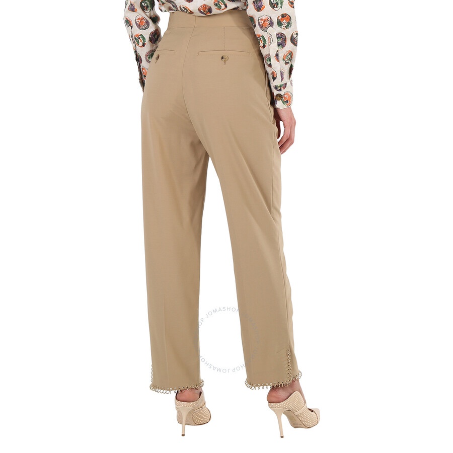 Burberry Ladies Ring-pierced Wool Trousers In Honey - 2