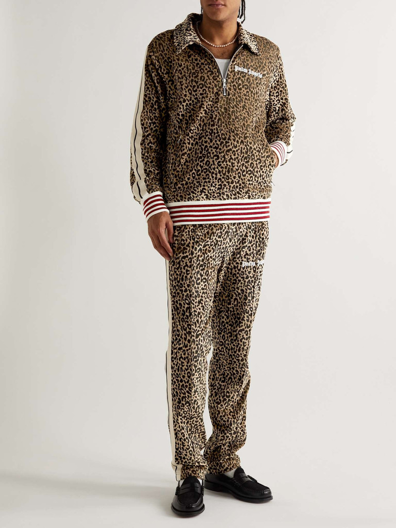 Palm Angels Logo-Print Striped Leopard-Print Velour Half-Zip Track Jacket outlook