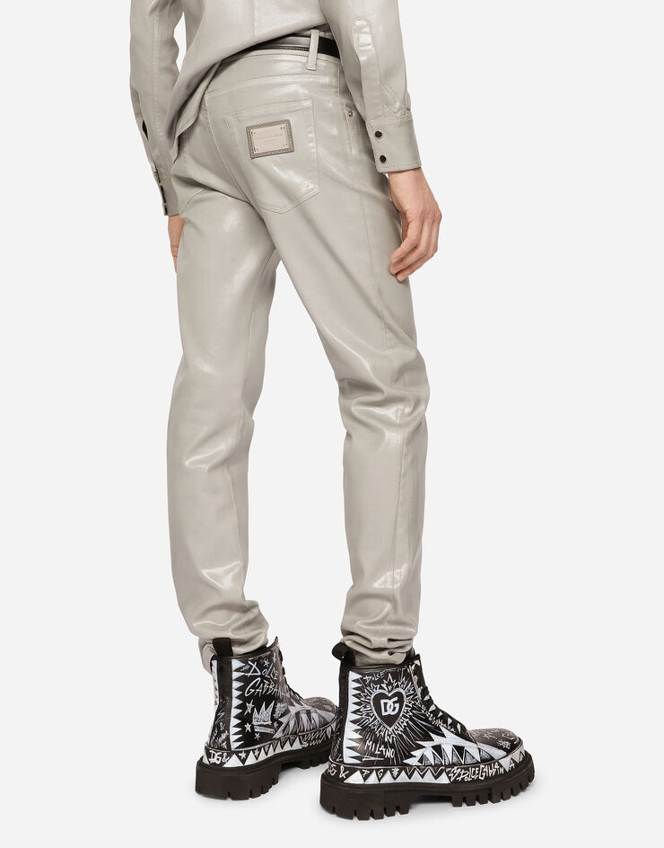Slim-fit coated gray stretch jeans - 4