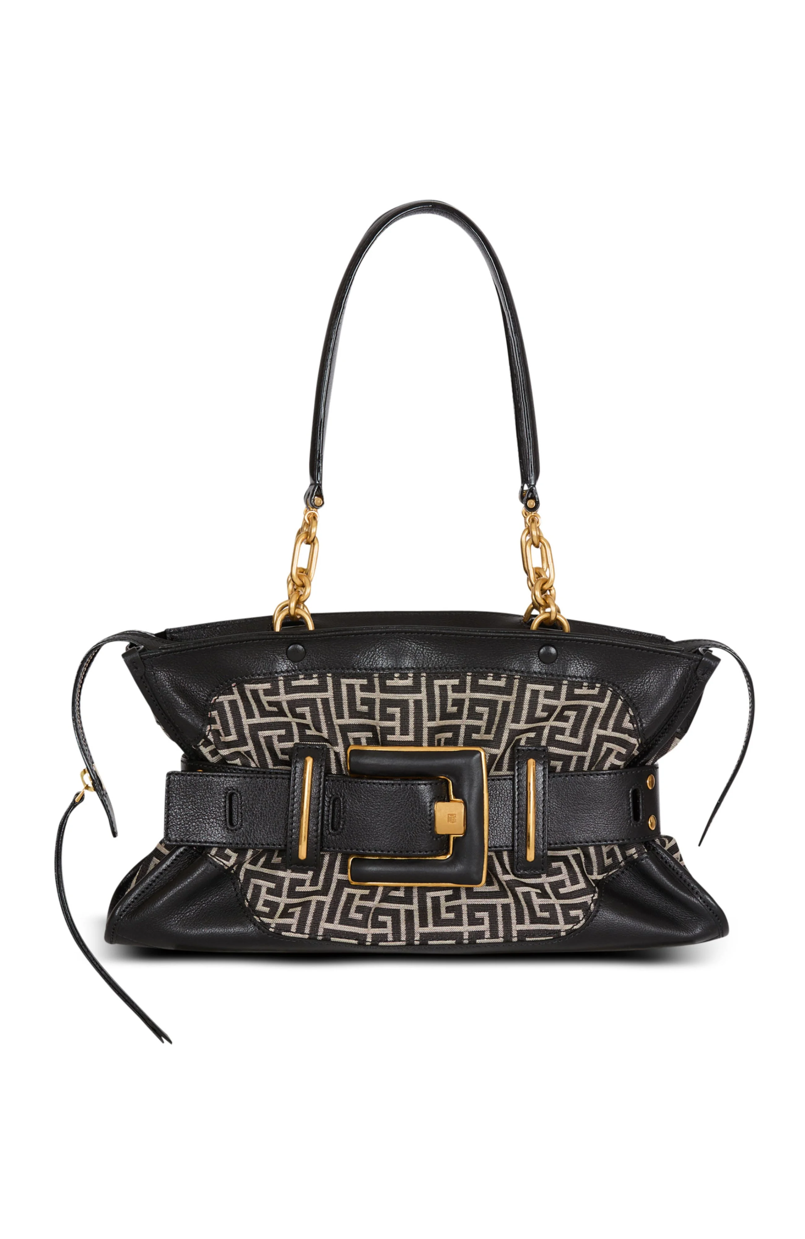 Balmain Leather and monogram jacquard Anthem bag in Black at Nordstrom - 1
