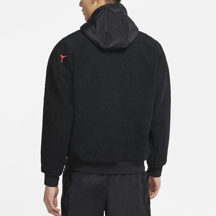 Air Jordan Zipper Fleece Windproof Stay Warm Hooded Jacket Black CT3555-010 - 5