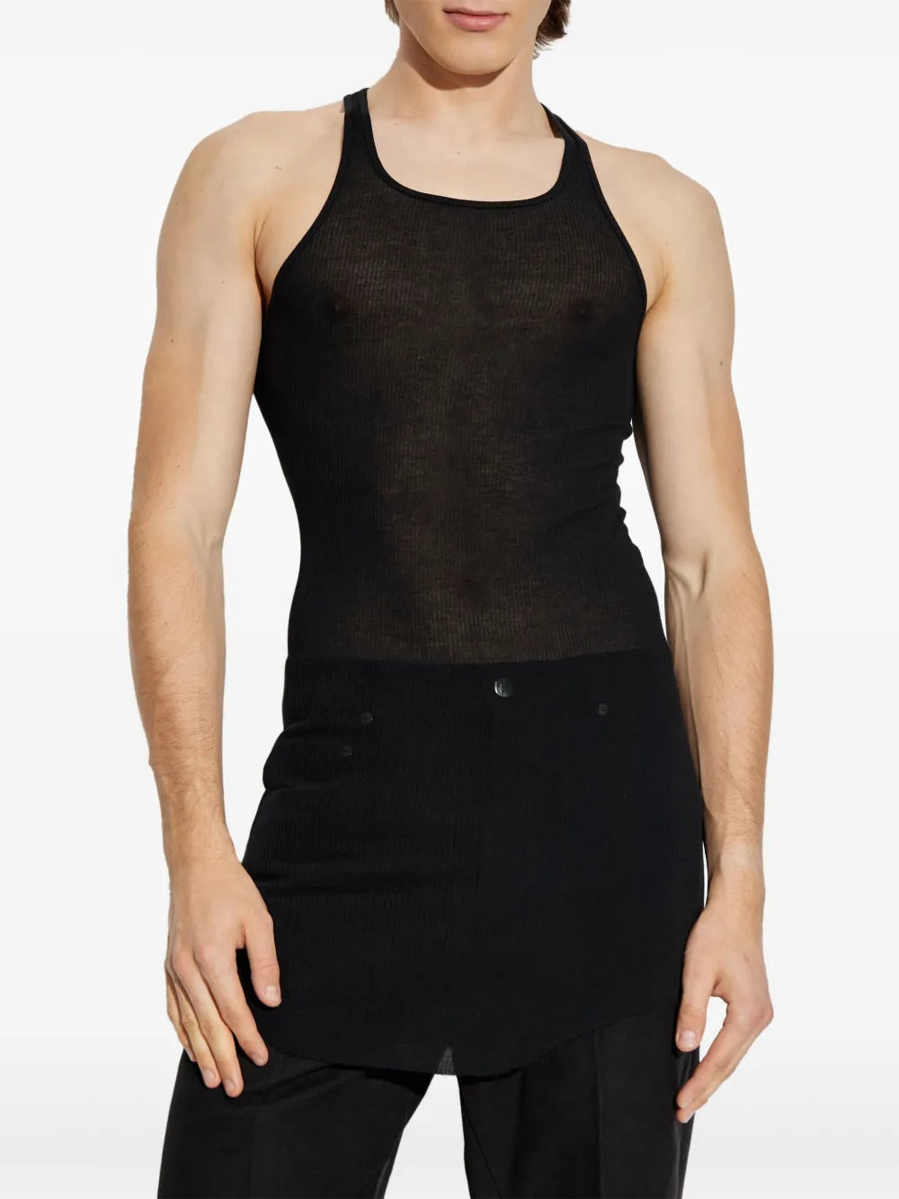 Ribbed Tank Top With Racerback Neckline - 3