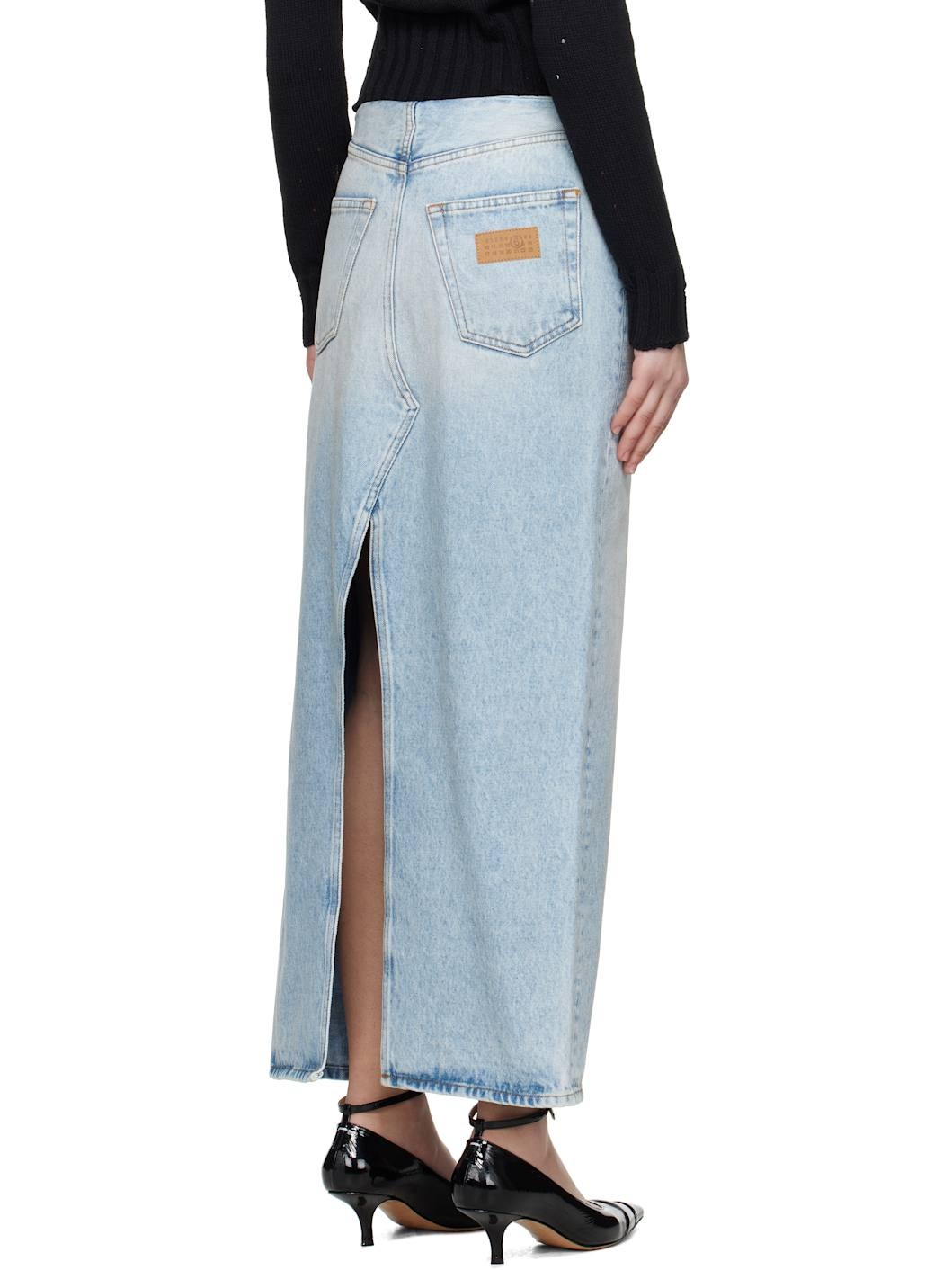 Blue Paneled Denim Maxi Skirt - 3