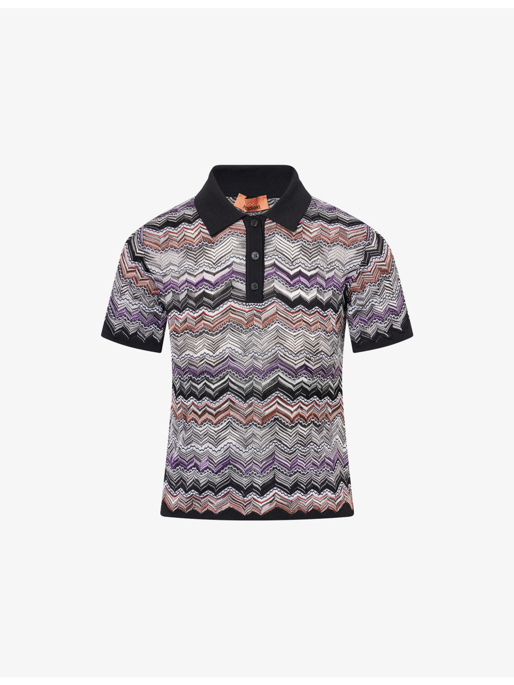 Chevron-Knit Short Sleeve Polo Shirt - 1