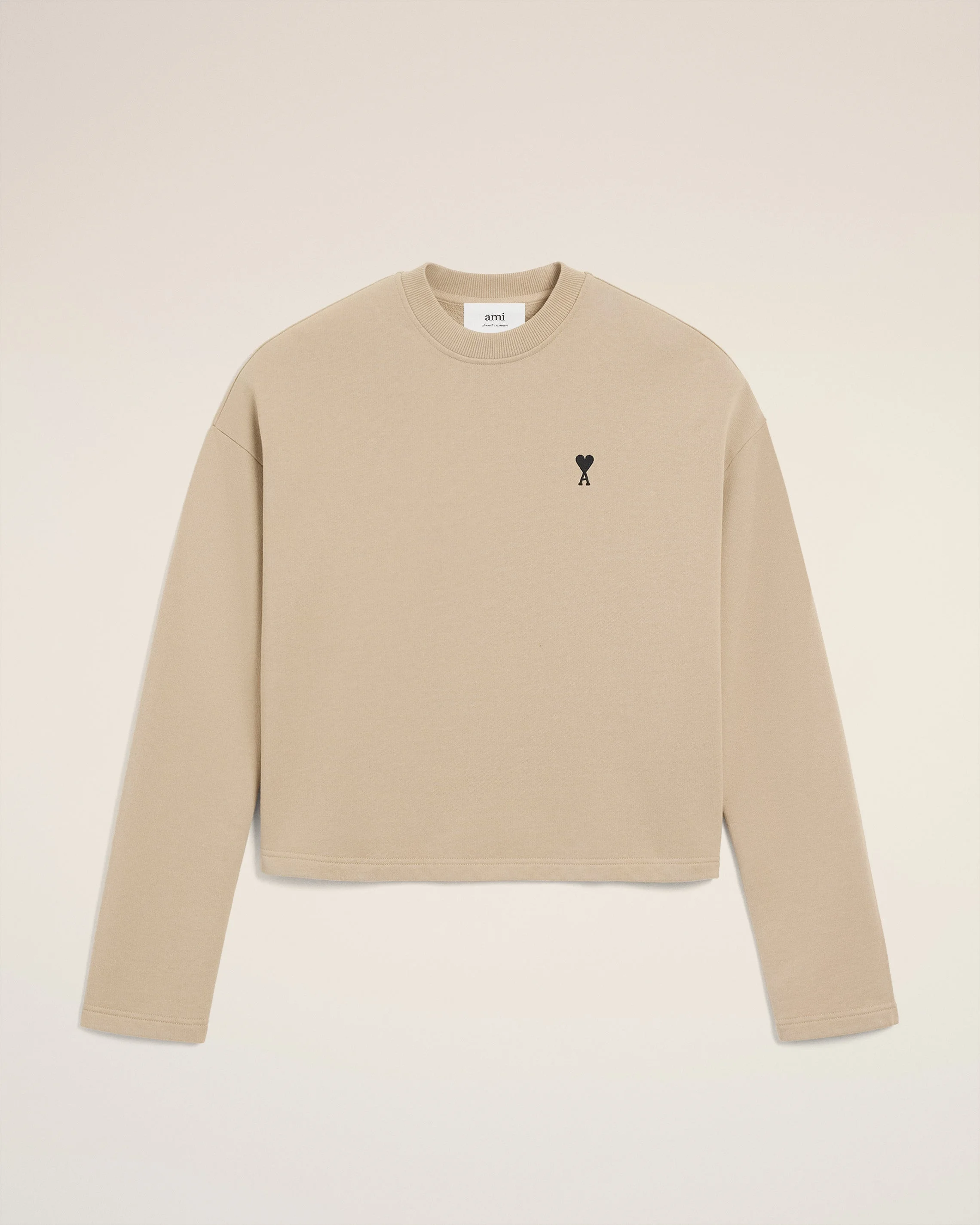 BEIGE COTTON CONTRASTED AMI DE COEUR SWEATSHIRT - 1