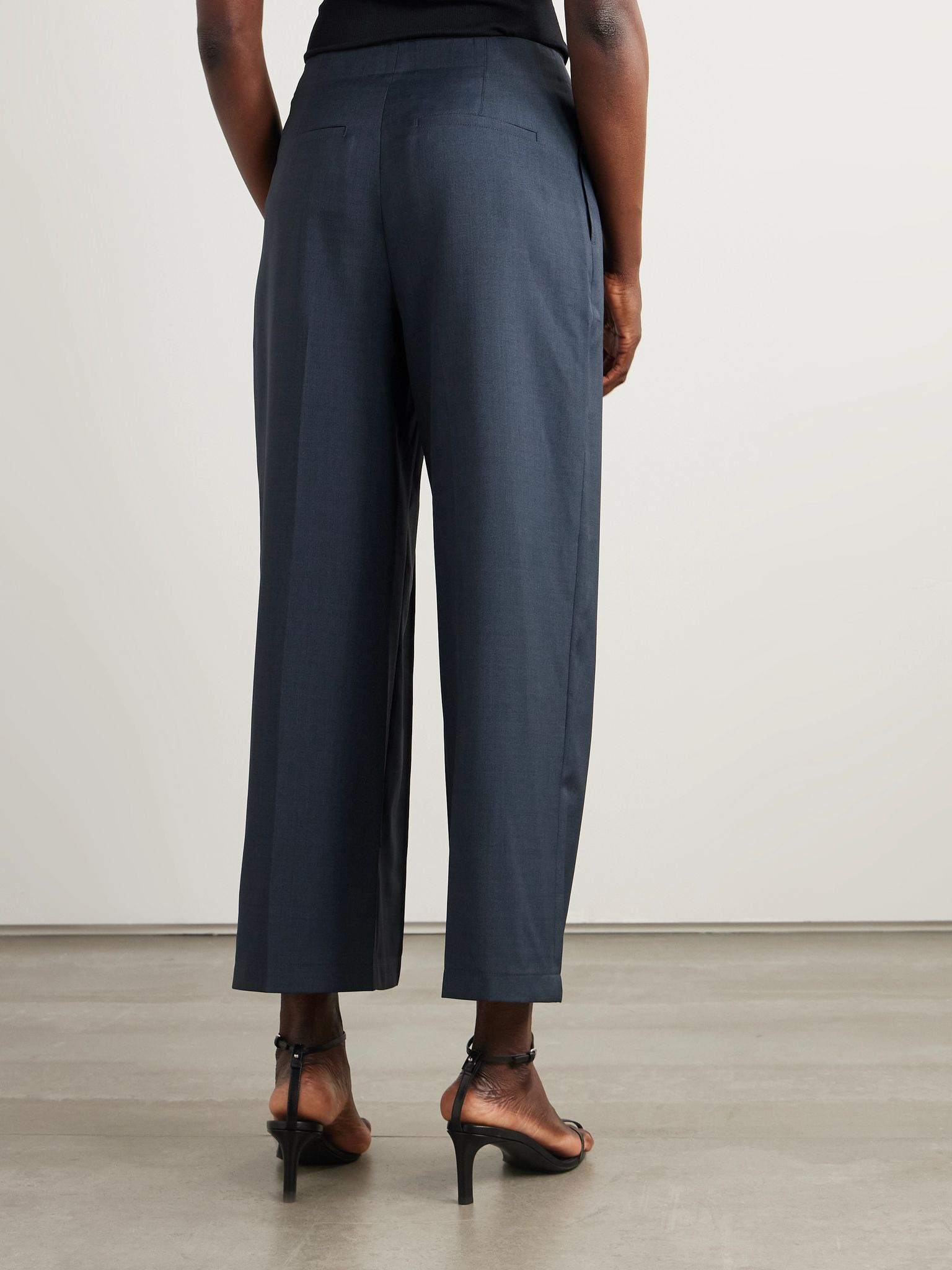 Cropped pleated cotton-twill wide-leg pants Navy - 4