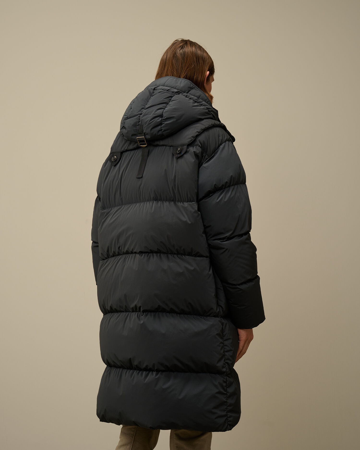 C.P. Company Nycra-R Buttoned Hood Long Down Jacket | REVERSIBLE