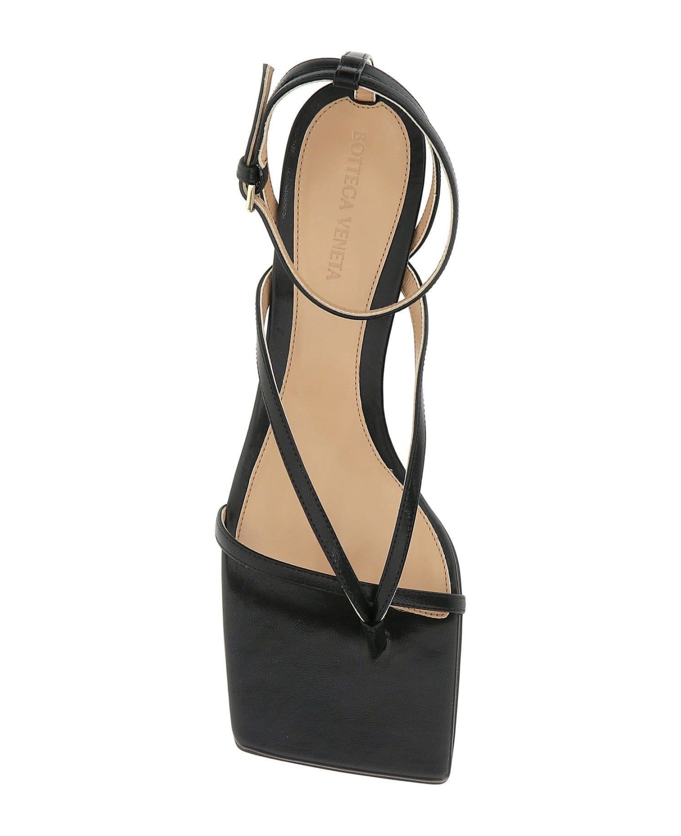 Black Leather Stretch Sandals - 4