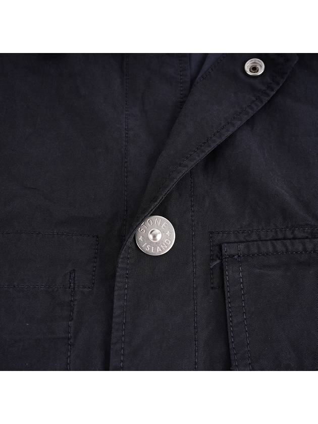 Cupro Cotton Twill Over Long Sleeve Overshirt Jacket Navy - 7