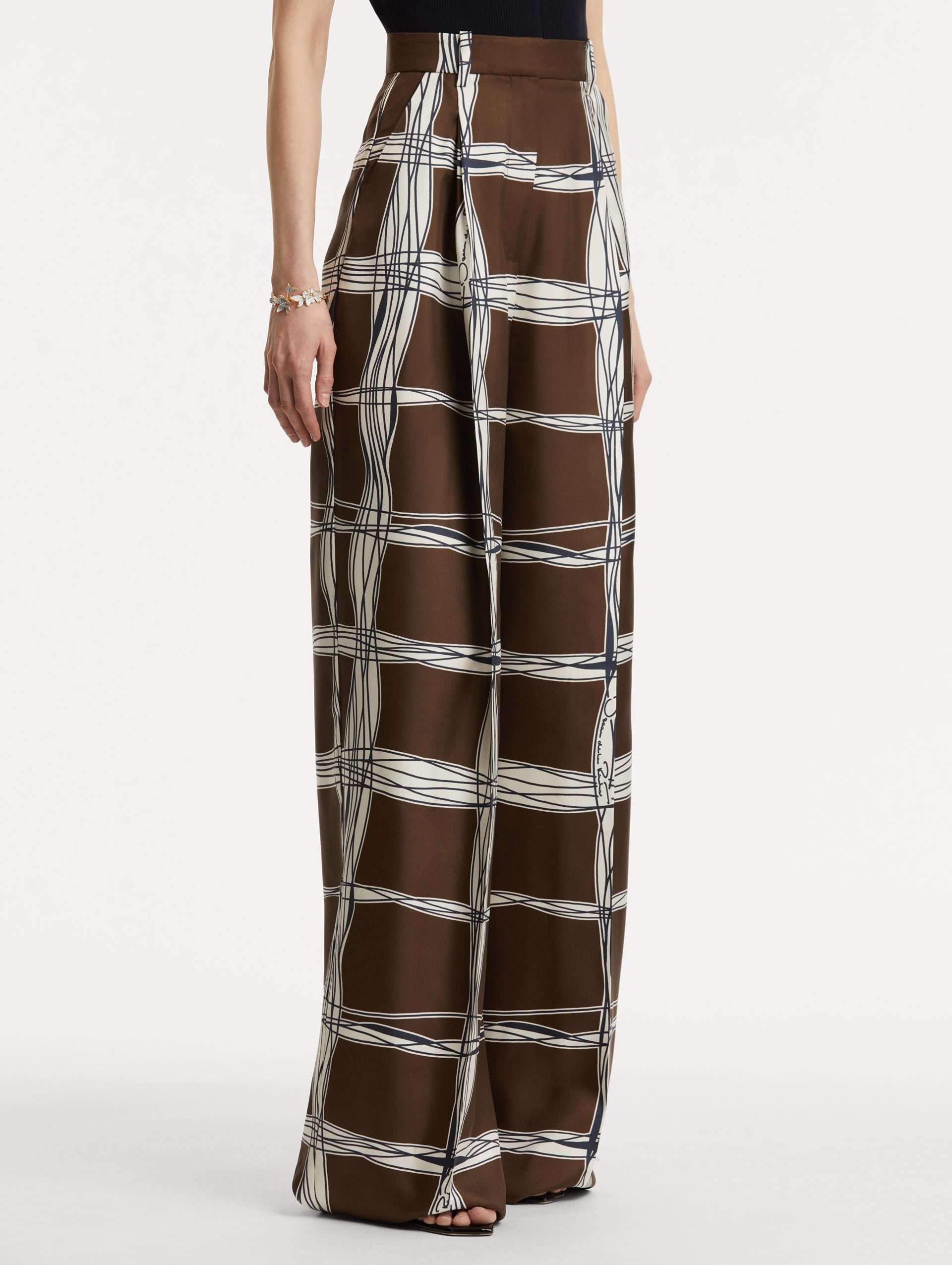 WAVY PLAID SILK TWILL PANT - 5