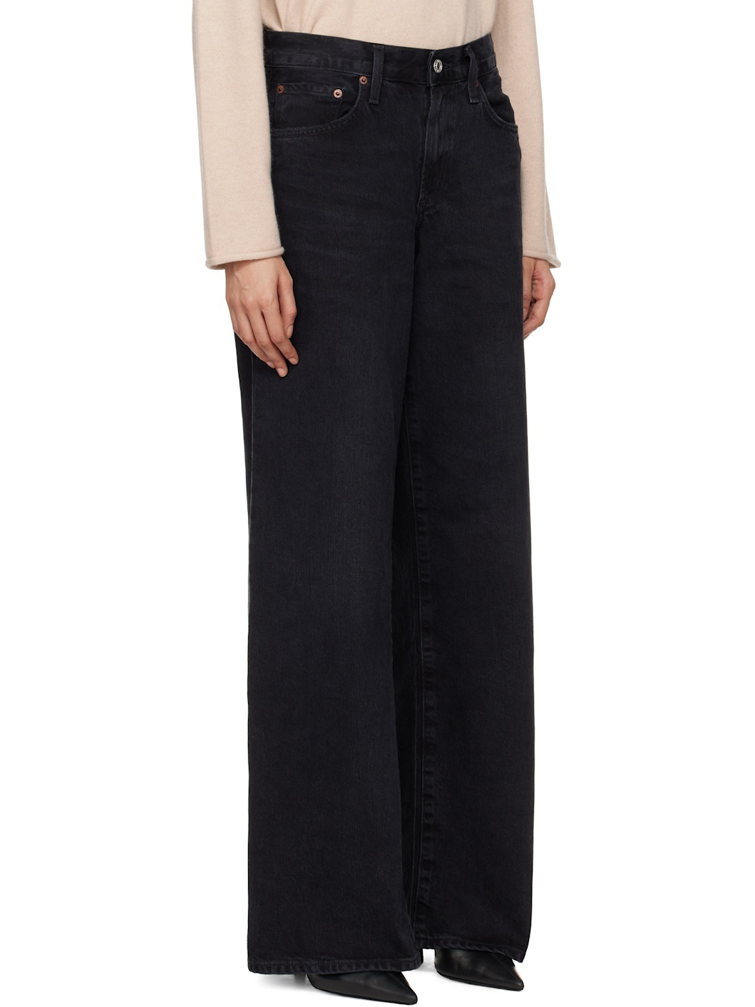 Black Clara Low Rise Baggy Flare Jeans - 2