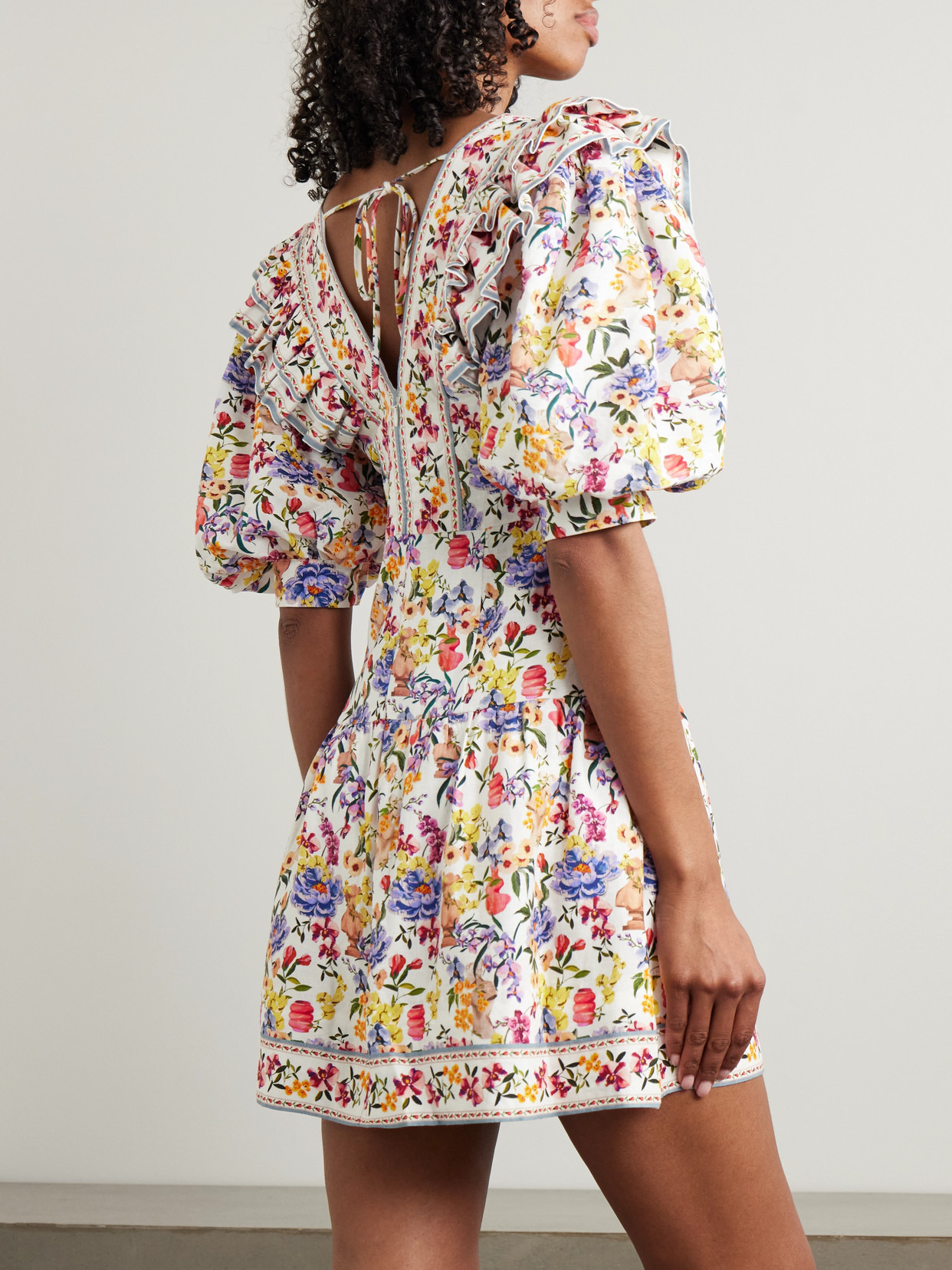 Greek Garden Ruffled Floral-print Linen And Lenzing Ecovero-blend Mini Dress - 3