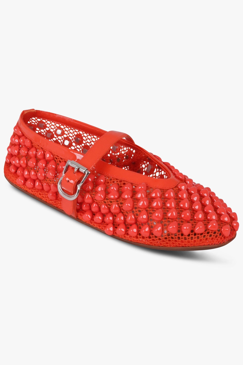 Alaïa STUD FISHNET MESH BALLET FLAT | ORANGE | parlourx