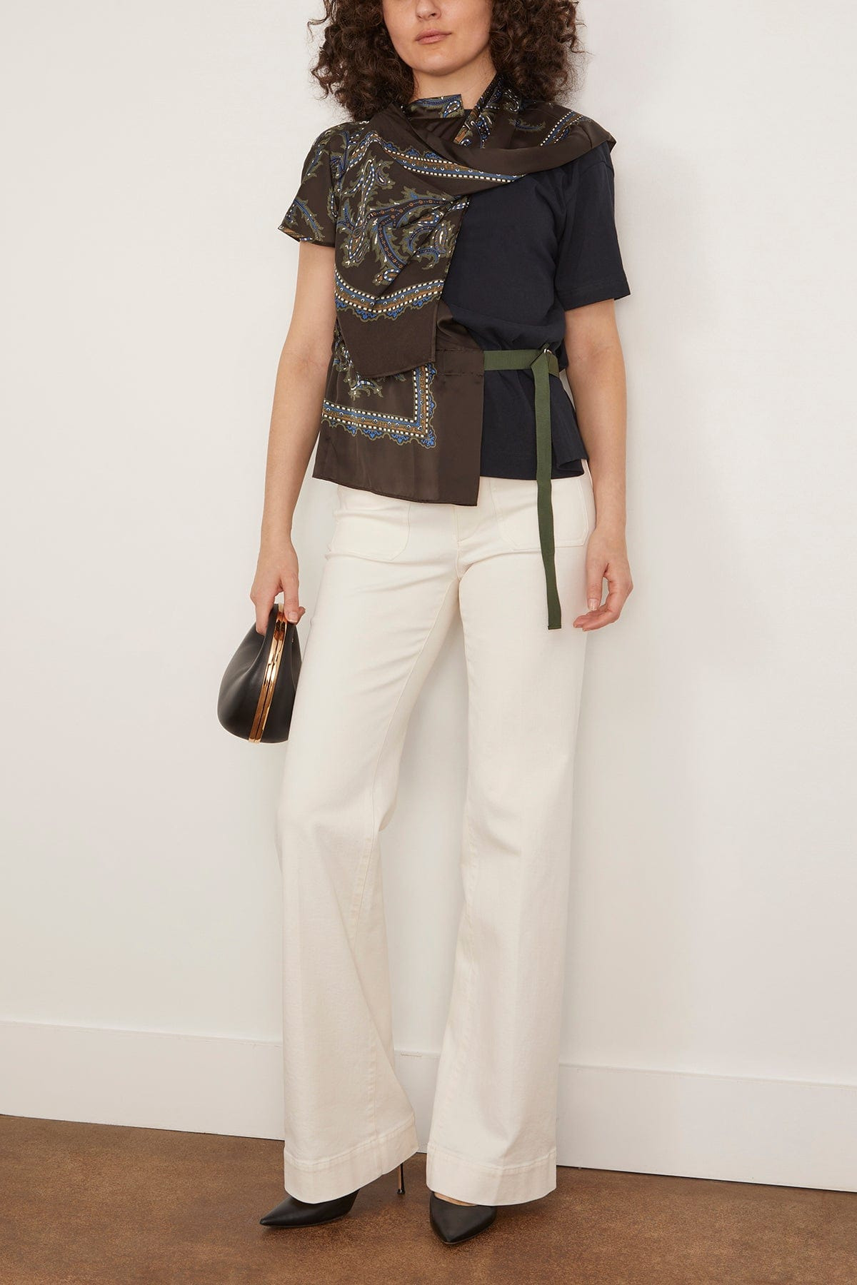 Paisley Print Cotton Jersey T-Shirt in Navy/Khaki - 2