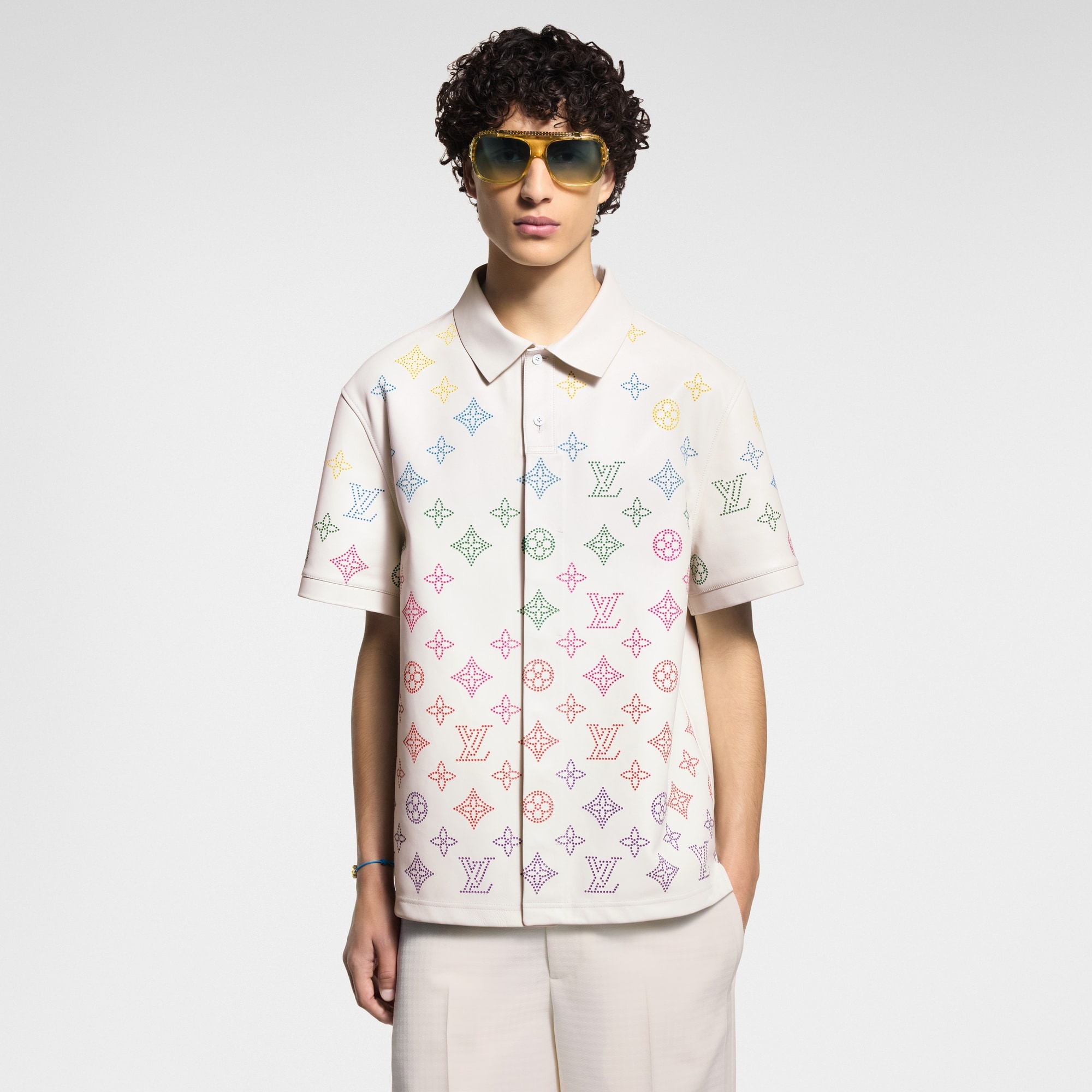 Monogram Flower Perforated Leather Polo Shirt - 2