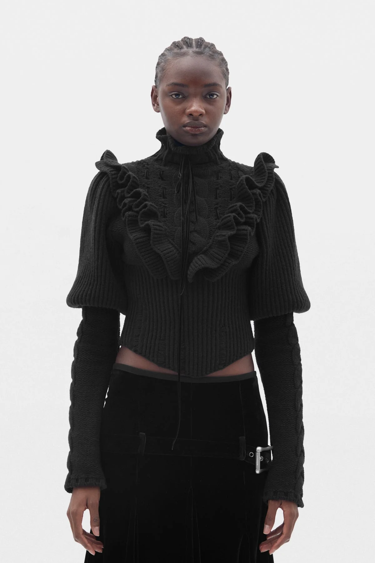 Liva Cable Knit Plastron Fitted Sweater - 1