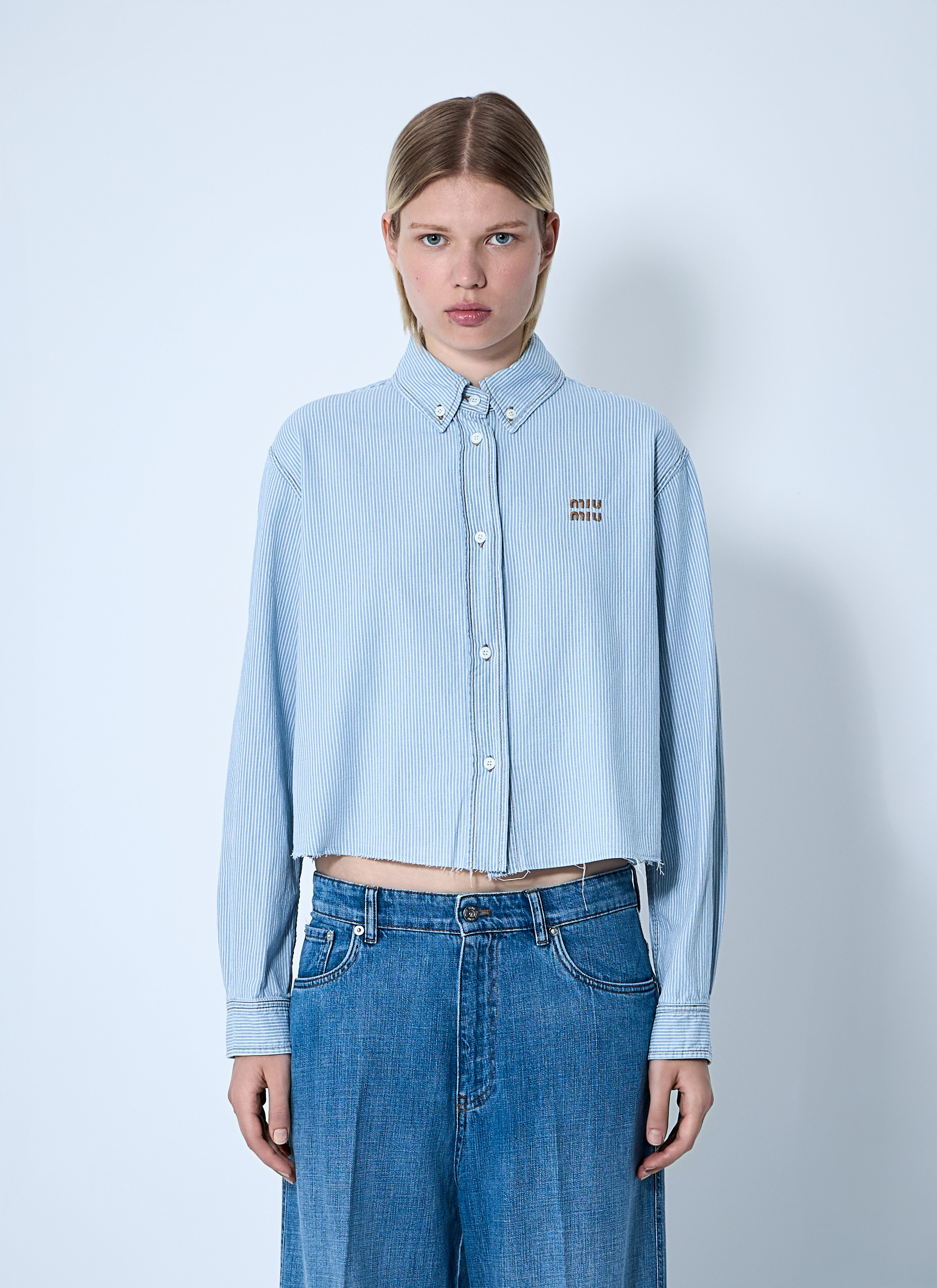 Miu Miu Women Striped Logo Motif Shirt - 1