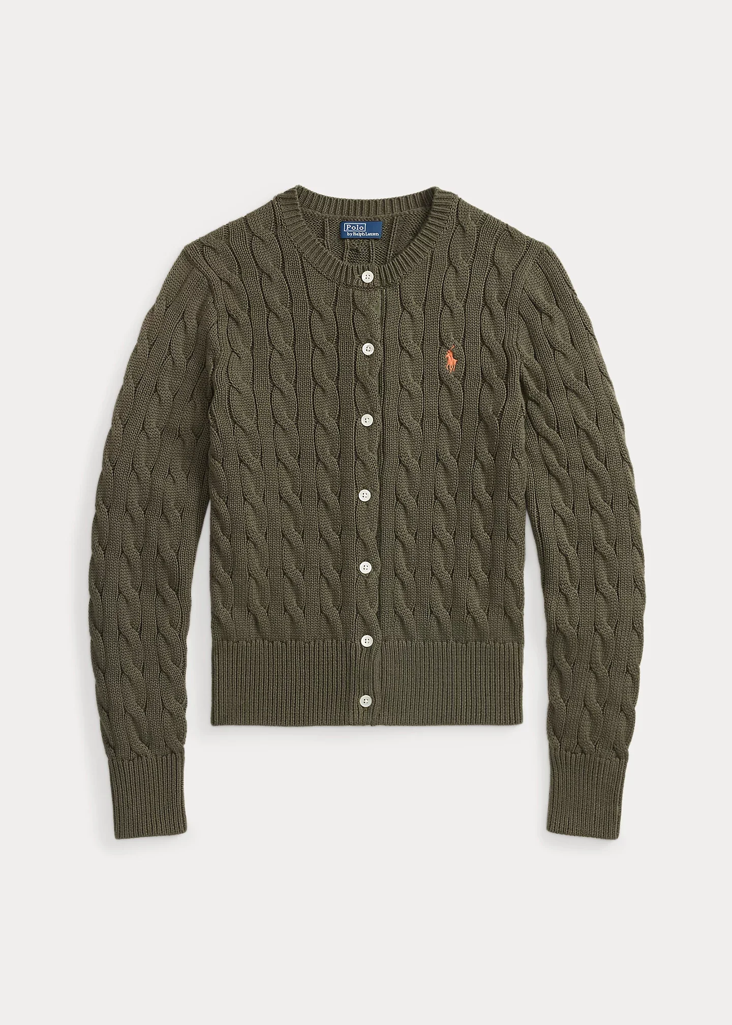 Cable-Knit Cotton Crewneck Cardigan - 1