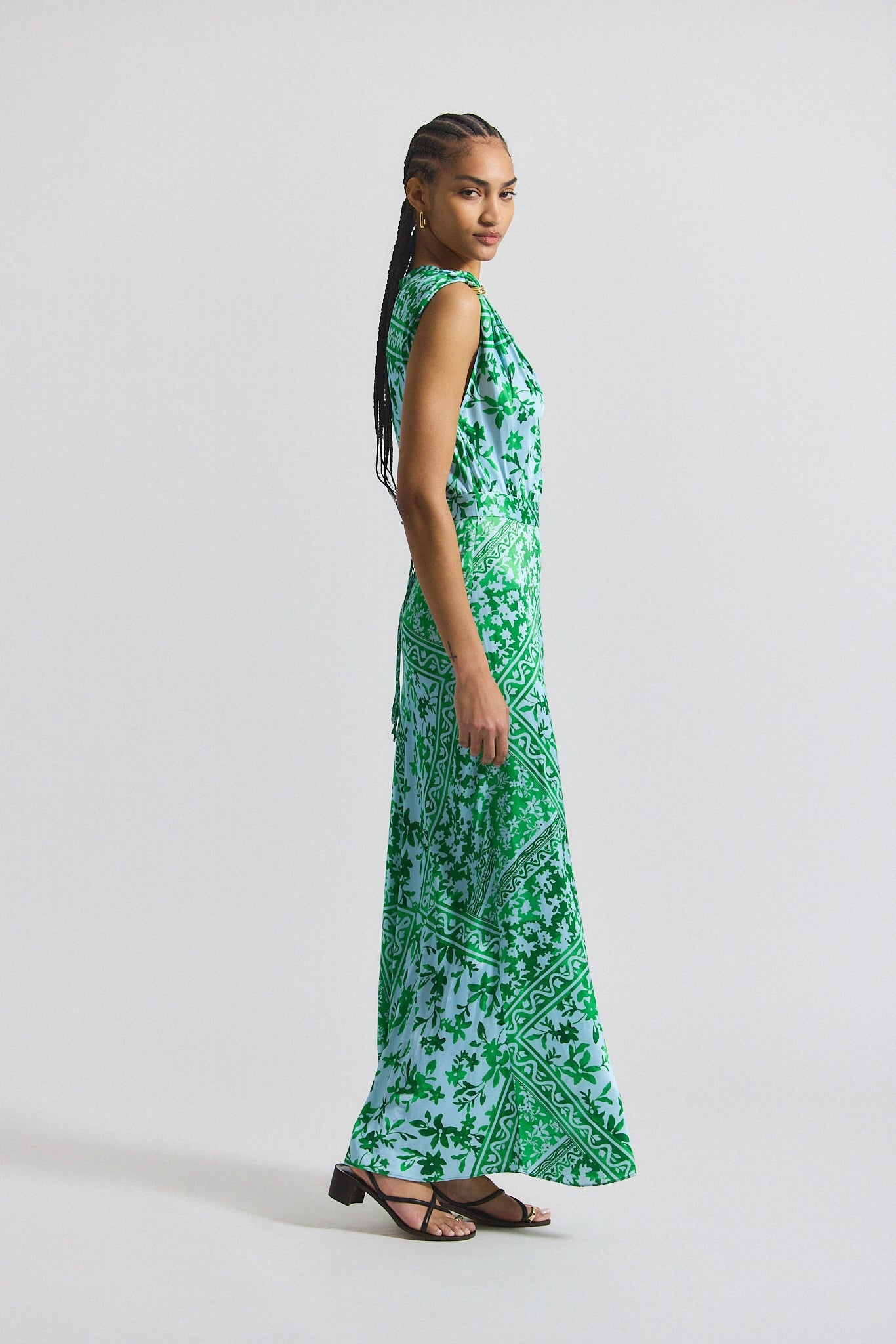 MARITZA WATERCOLOR TILE PRINT ASYMMETRIC DRESS WITH EMBELLISHMENT - 4