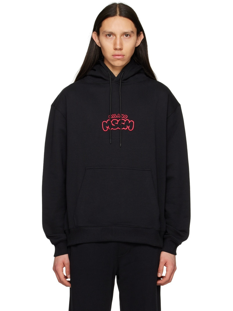 Black Embroidered Hoodie - 1