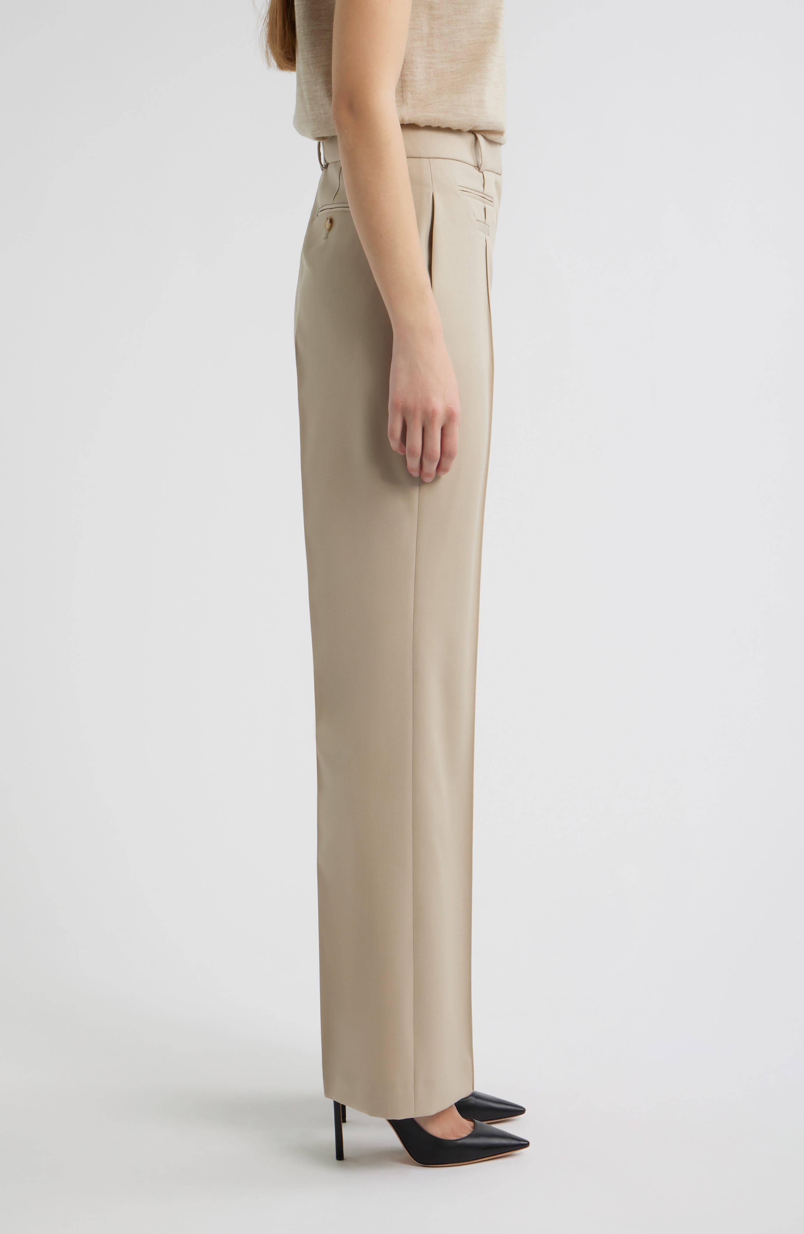 BOSS Talima Wool Wide Leg Pants in Pumice at Nordstrom - 3