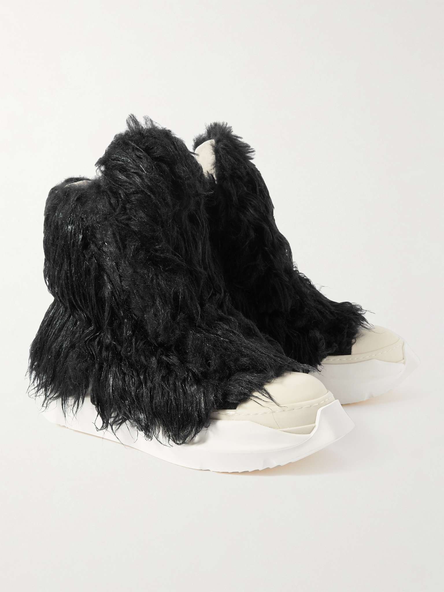 Leather-Trimmed Faux Fur and Canvas High-Top Sneakers - 4