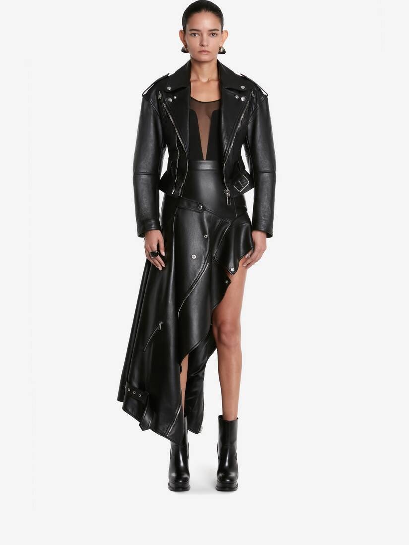 Women's Leather Biker Jacket in Black - 2