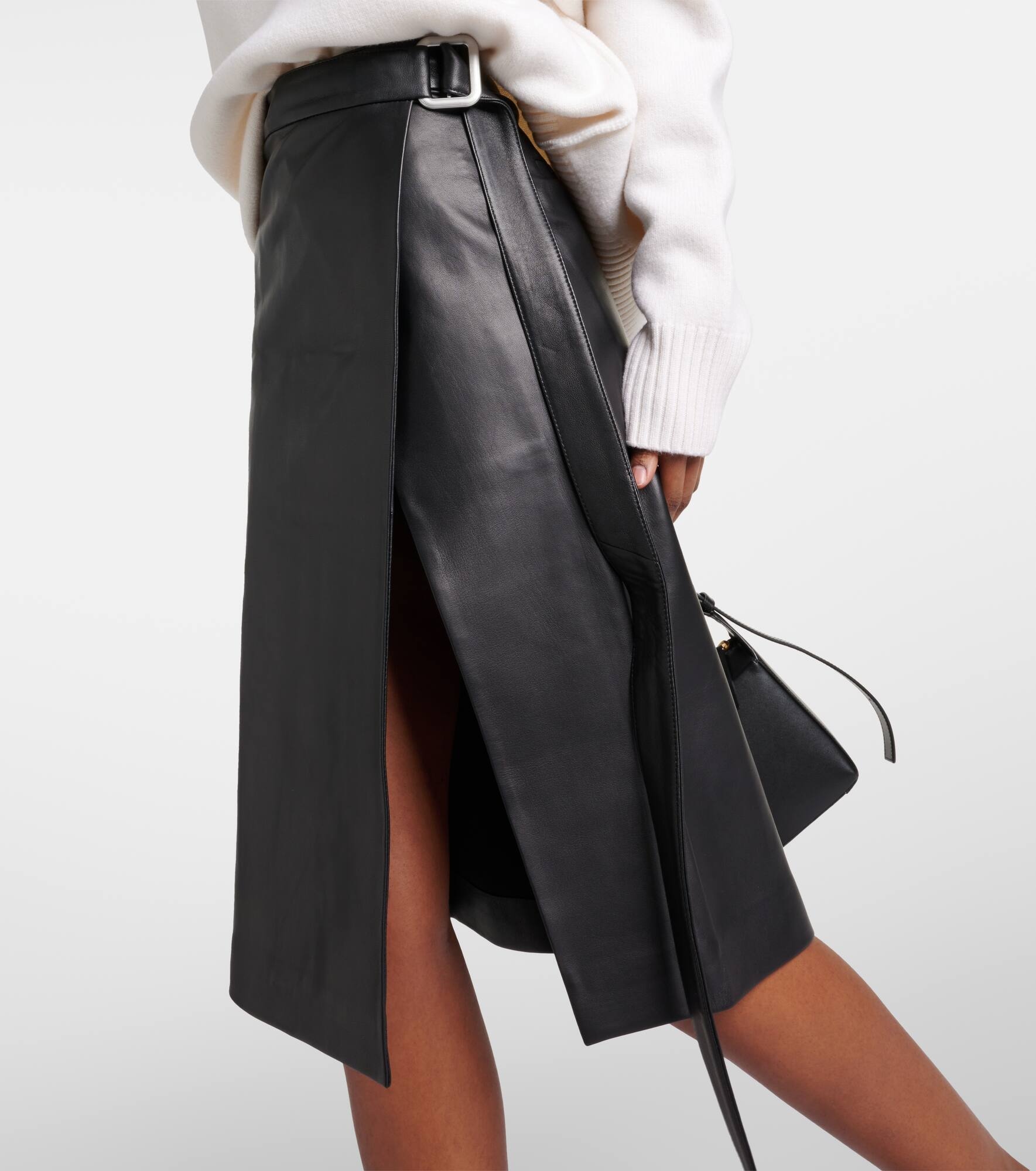 Wrap leather midi skirt - 5