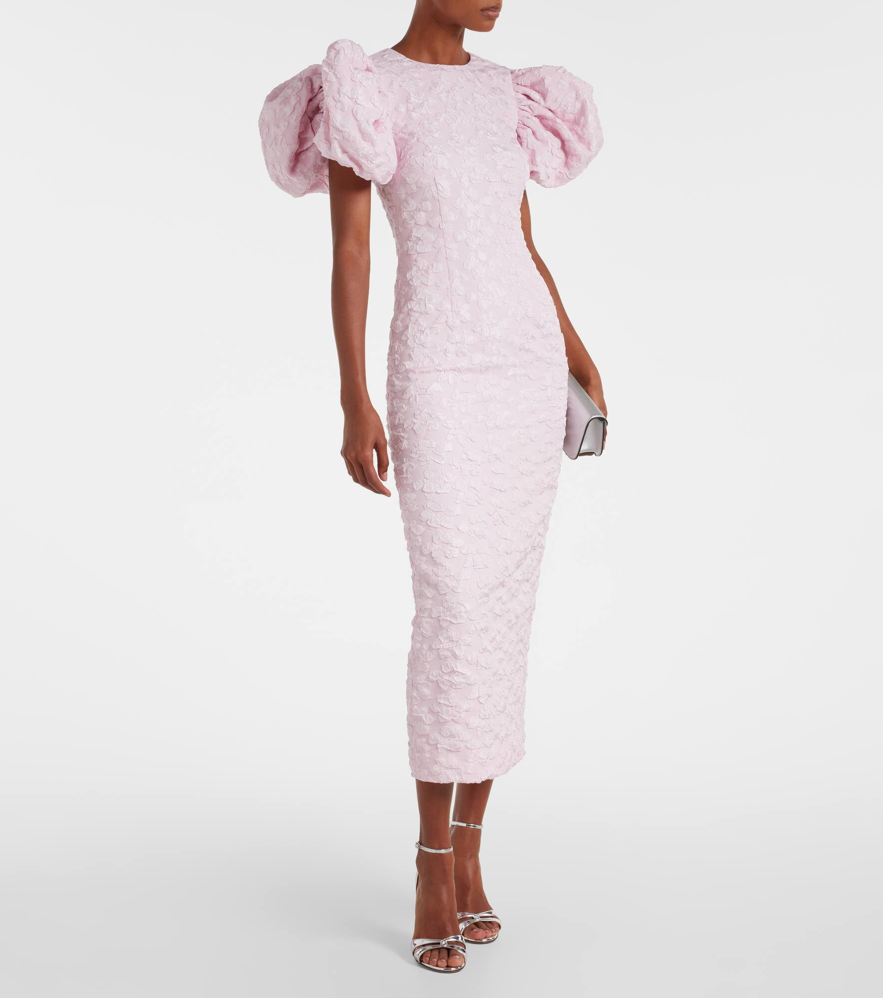 Puff-sleeve jacquard midi dress - 2