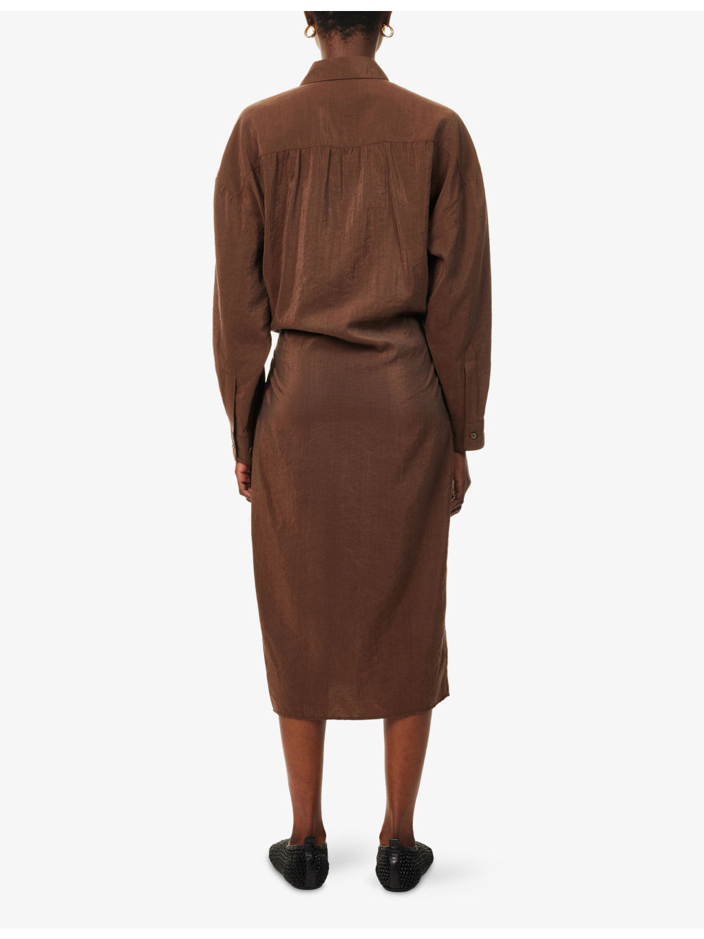 Twisted Long-Sleeves Silk-Blend Midi Dress - 4