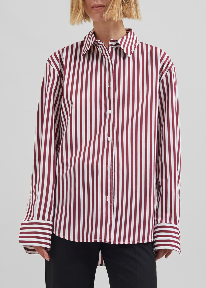 Peri Striped Poplin Shirt - Burgundy/White 8