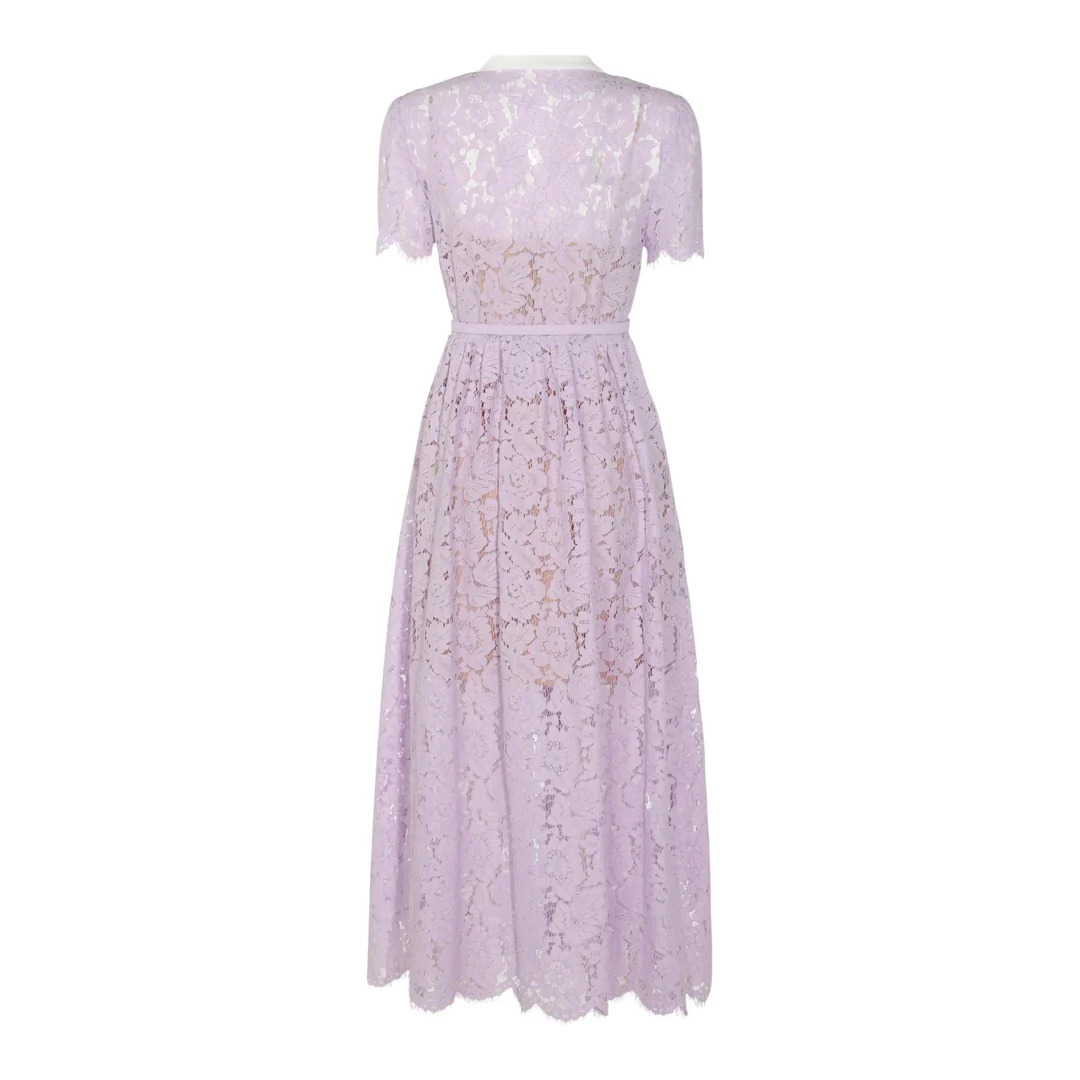 Lilac Lace Button Front Midi Dress - 2