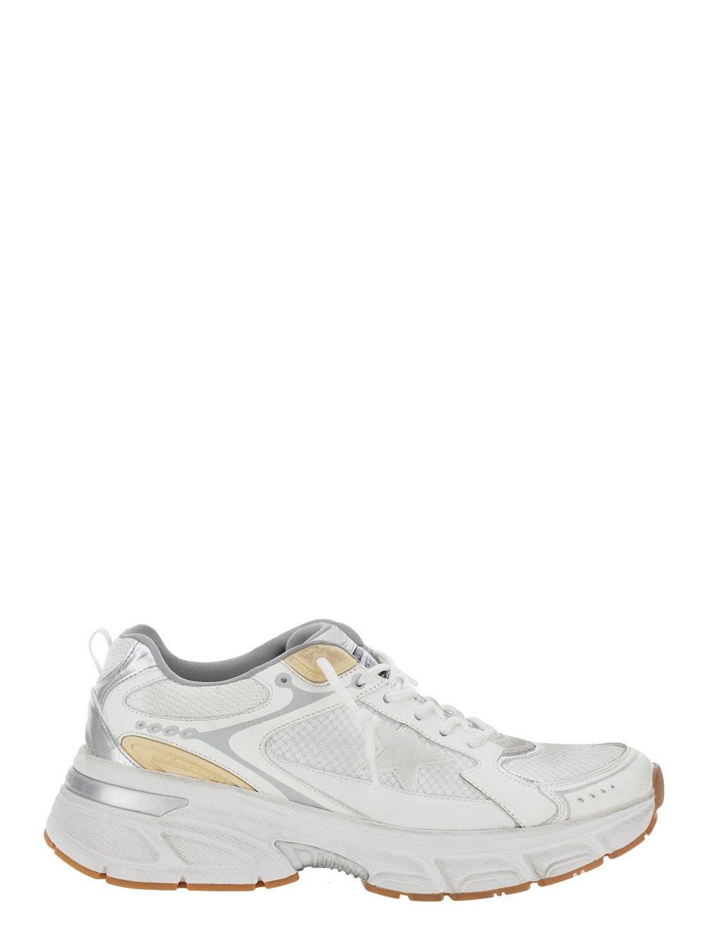 Golden Goose Men 'Lightstar' White Low Top Sneakers With Logo Patch On The Tongue And Logo Lettering - 1
