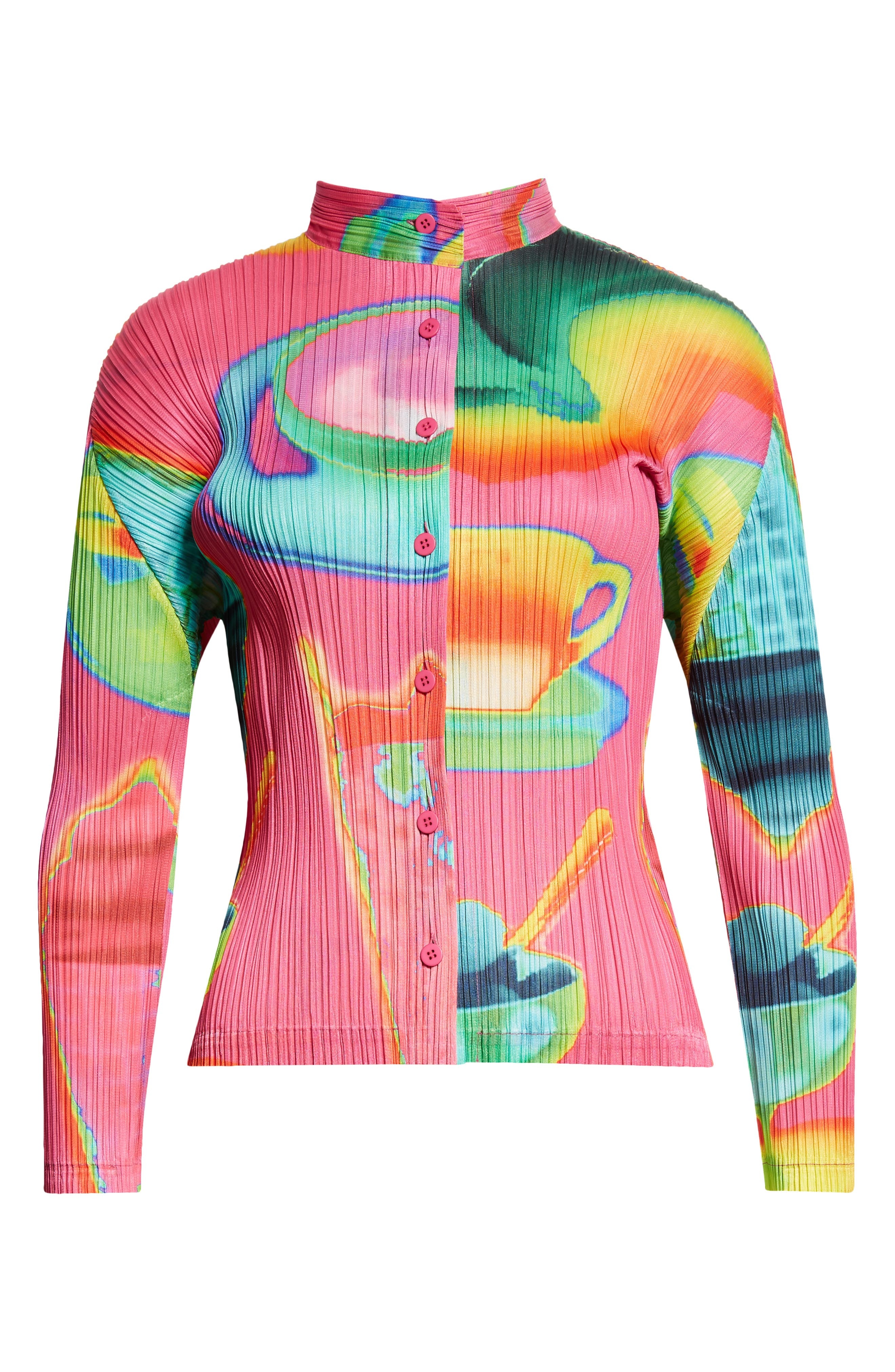 Pleats Please Issey Miyake Thermal Foods Print Pleated Cardigan in Pink at Nordstrom - 5