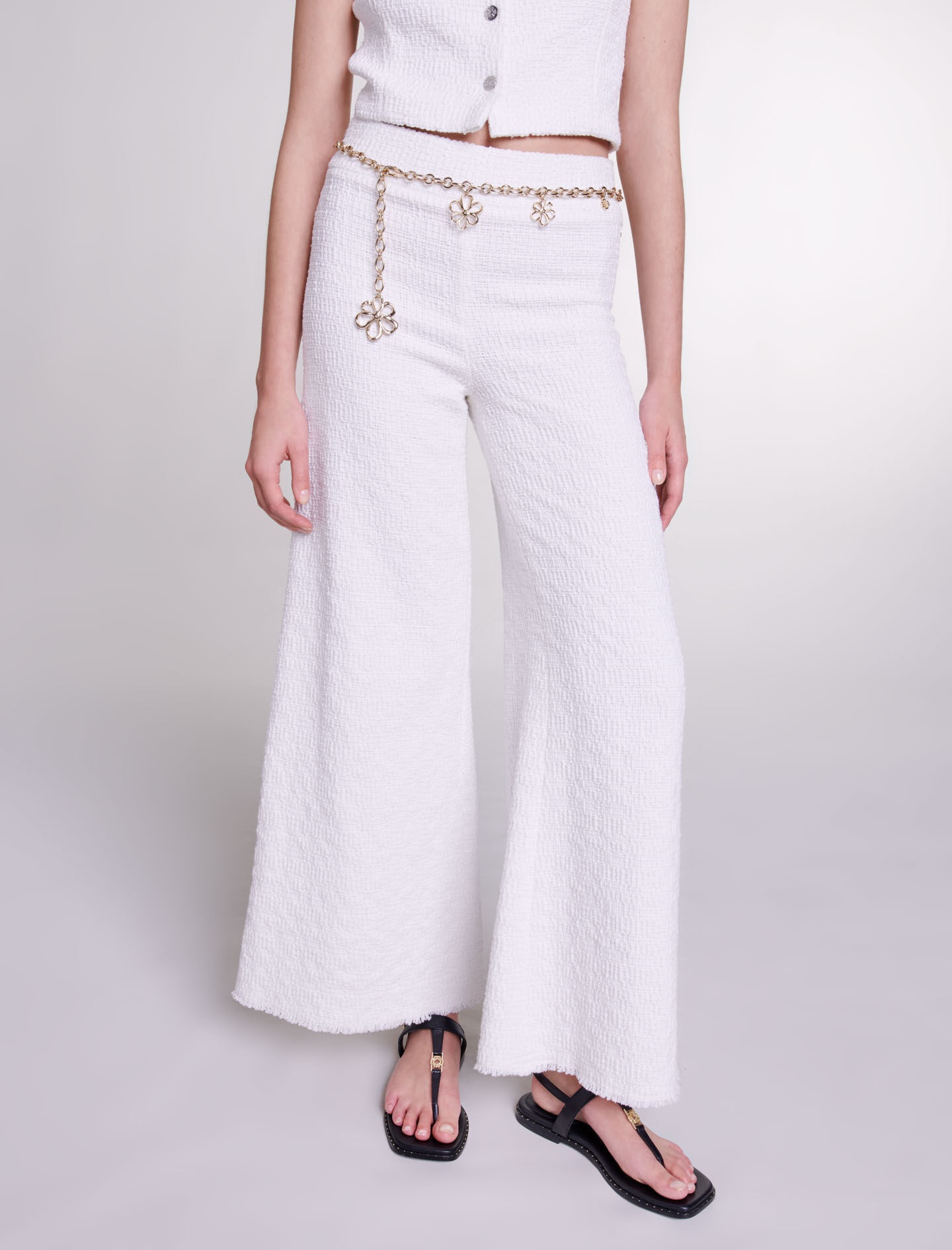 Wide-leg tweed trousers - 6